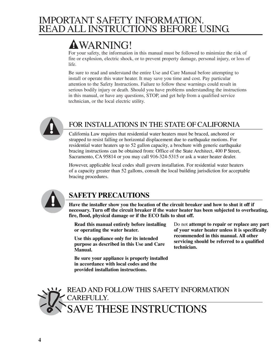 Rheem 72V52-2, 72V30-2, 72V20-1, AP10414-9, 72V40-2 installation instructions Read and Follow this Safety Information Carefully 