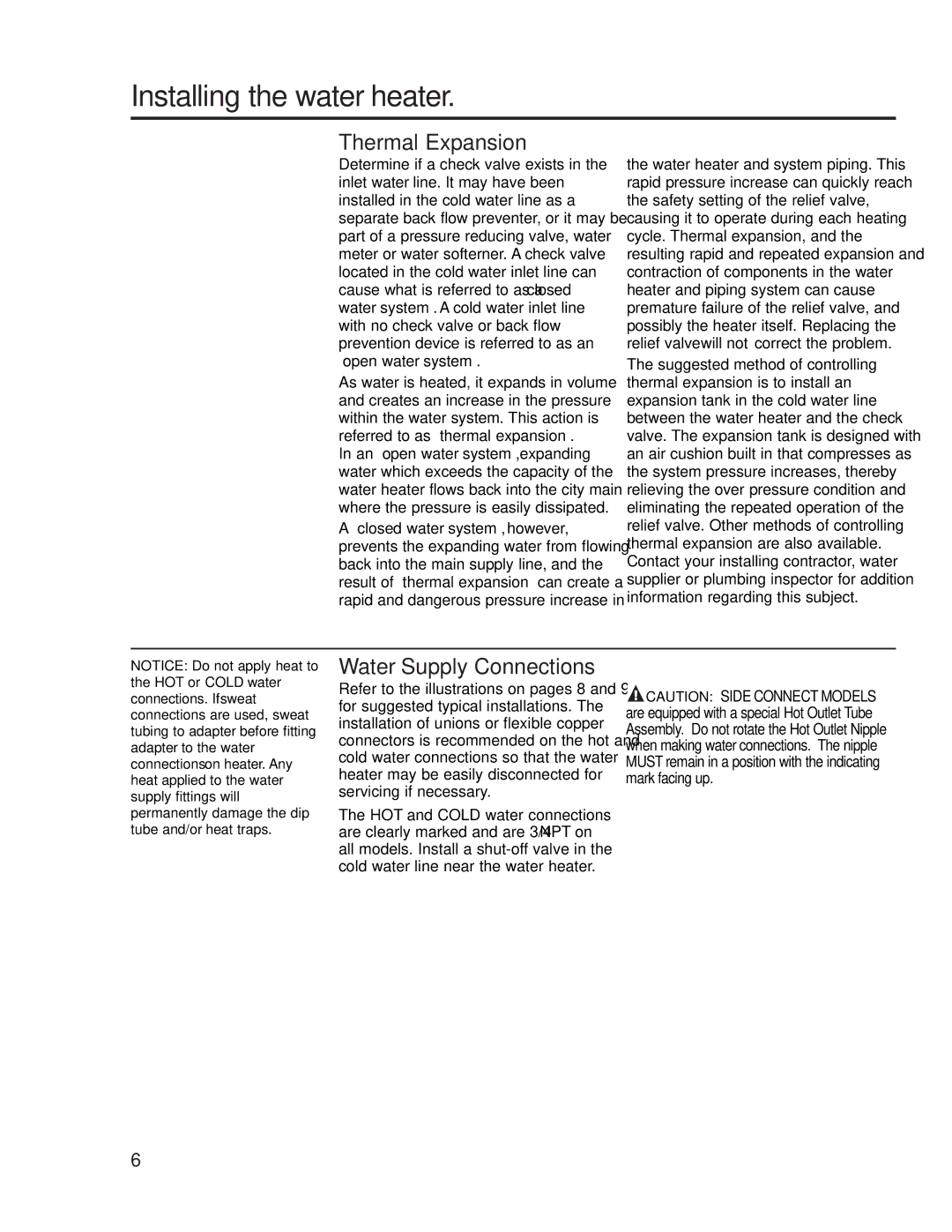 Rheem 72V20-1, 72V30-2, AP10414-9, 72V40-2, 72V52-2 installation instructions Thermal Expansion, Water Supply Connections 