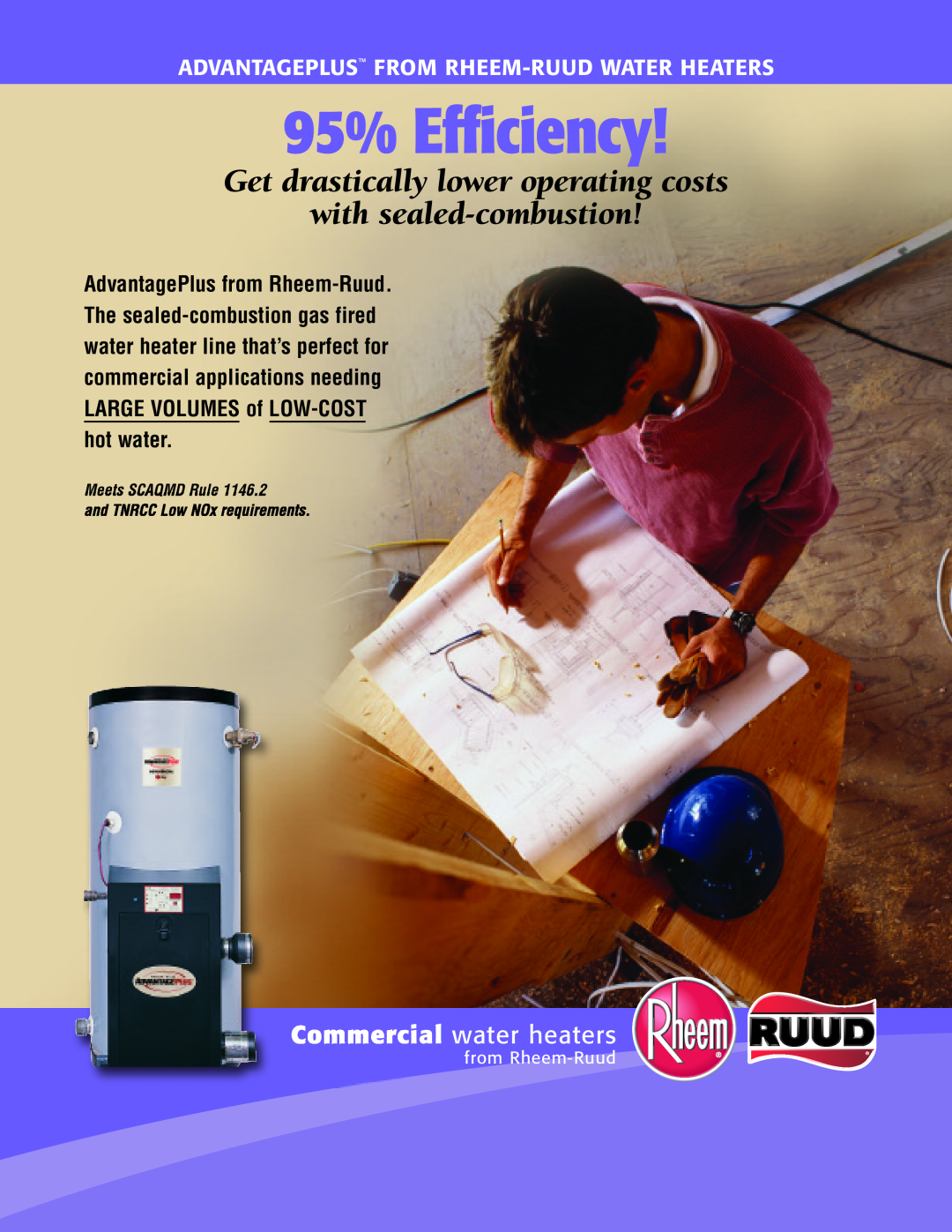 Rheem Advantage Plus manual Get drastically lower operating costs with sealed-combustion, Commercial water heaters 