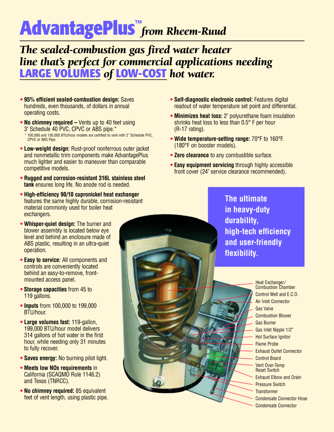 Rheem Advantage Plus manual AdvantagePlusfrom Rheem-Ruud, The sealed-combustion gas fired water heater 