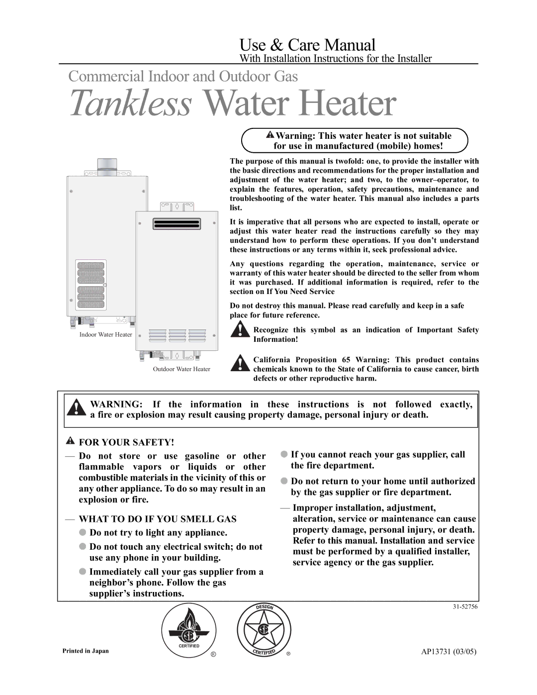 Rheem AP13731 warranty Tankless Water Heater 