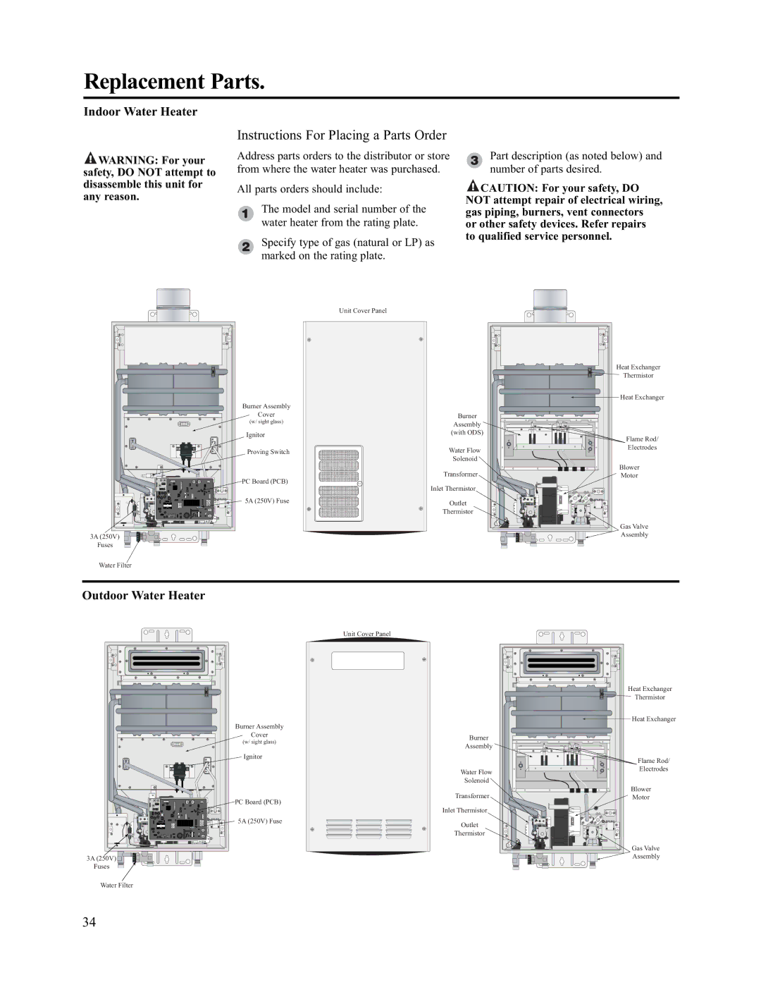 Rheem AP13731 warranty Replacement Parts, Instructions For Placing a Parts Order 