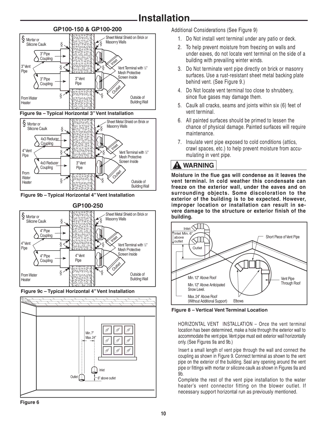 Rheem Commercial Power Direct Vent Water heater installation instructions Additional Considerations See Figure, Building 