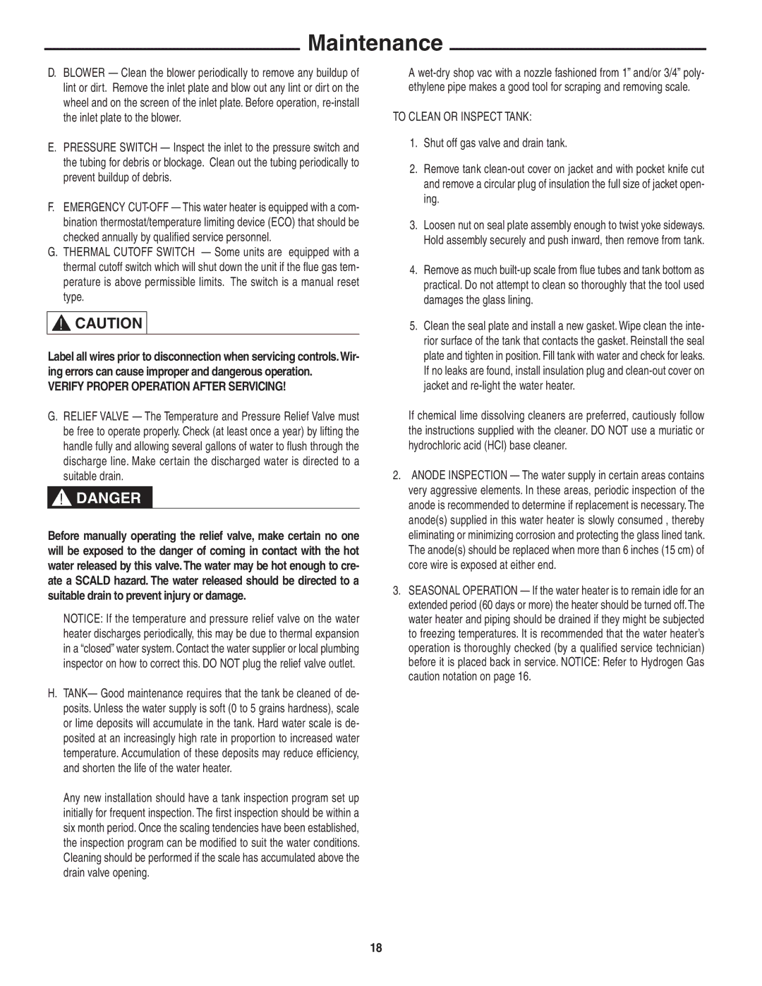 Rheem Commercial Power Direct Vent Water heater installation instructions Verify Proper Operation After Servicing 