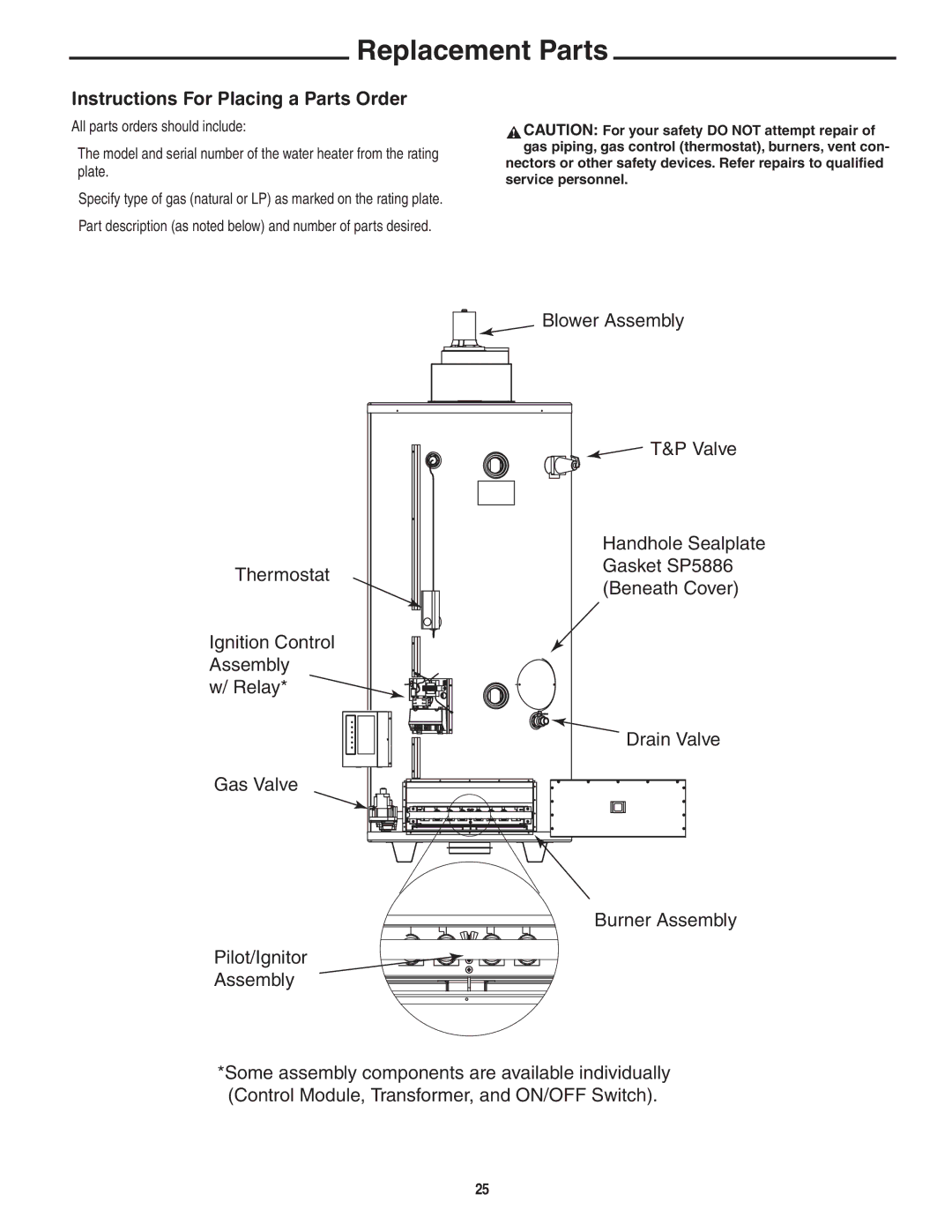 Rheem Commercial Power Direct Vent Water heater Replacement Parts, Instructions For Placing a Parts Order 