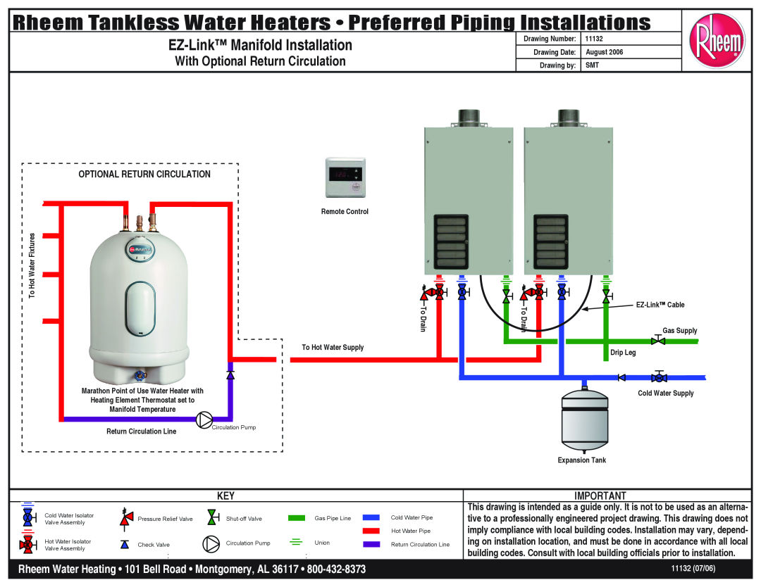 Rheem manual Rheem Tankless Water Heaters Preferred Piping Installations, EZ-Link Manifold Installation, 11132 07/06 