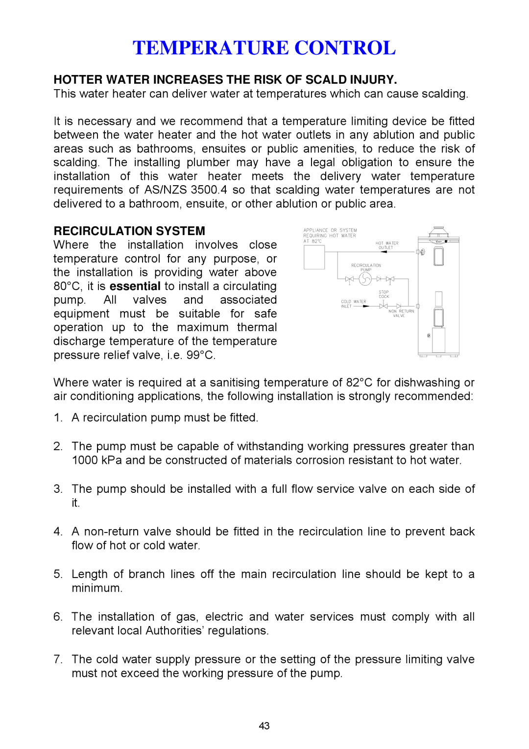 Rheem Gas Heavy Duty Water Heater Models 265 Litre and 275 Litre Temperature Control, Recirculation System 