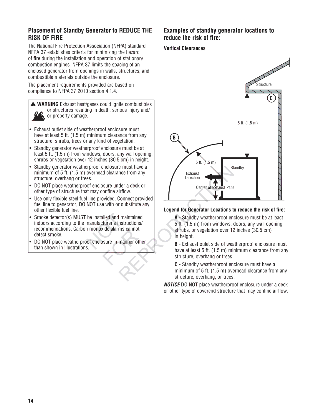 Rheem GEN12AD-V, Generator Systems Placement of Standby Generator to Reduce the Risk of Fire, Vertical Clearances, Cannot 