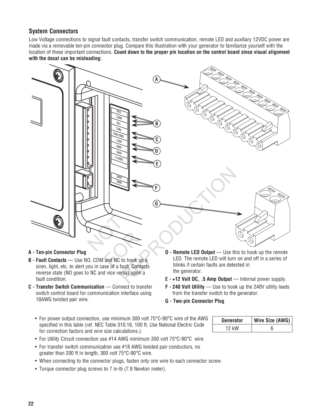 Rheem GEN12AD-V, Generator Systems installation manual Reprodution, System Connectors 