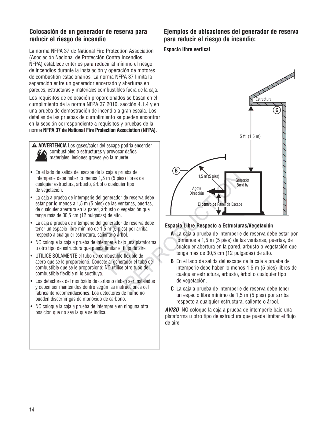 Rheem GEN12AD-V, Generator Systems Roducti, Espacio libre vertical, Cio Libre Respecto a Estructuras/Vegetación 