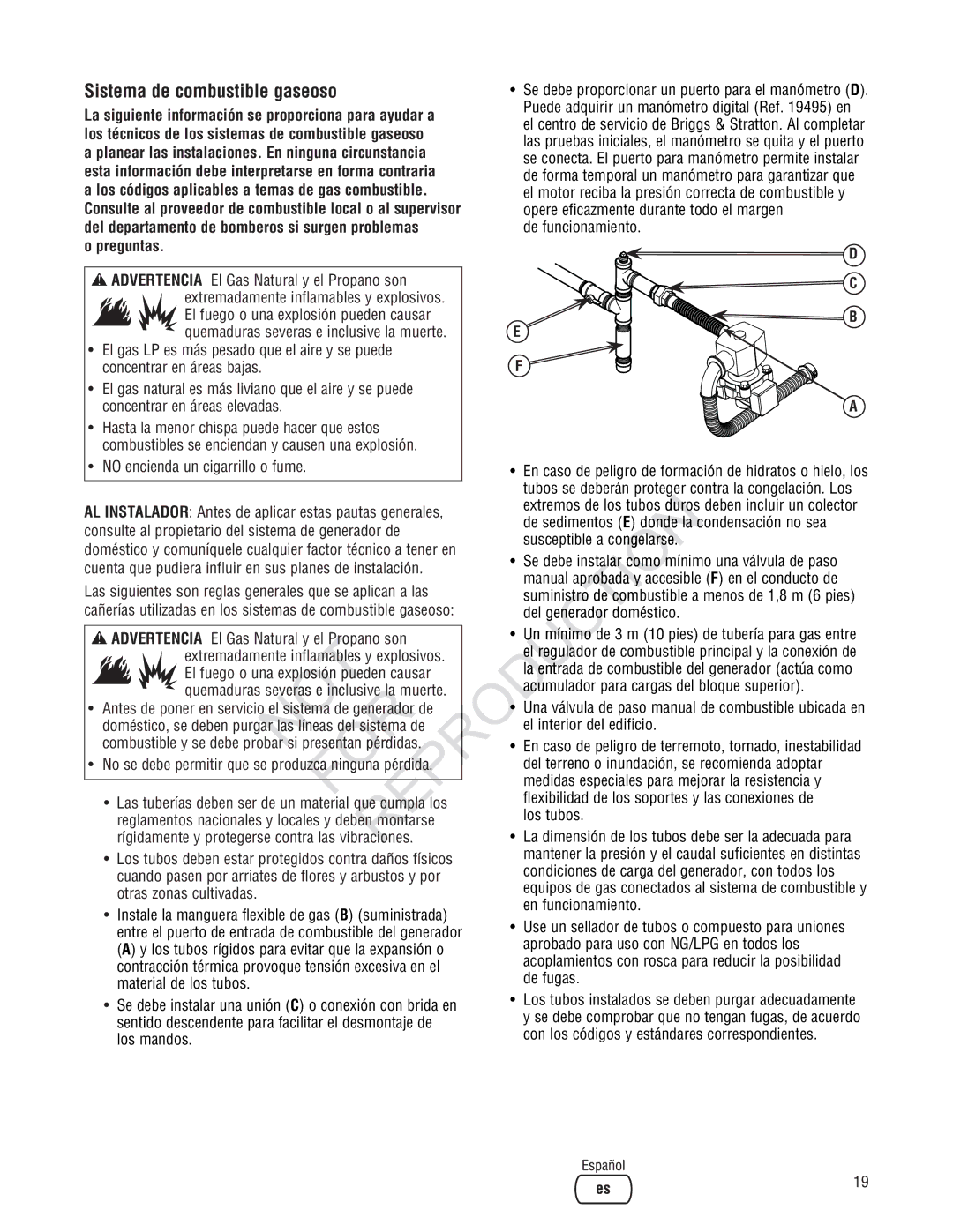 Rheem Generator Systems, GEN12AD-V installation manual For PR, Oduction, Sistema de combustible gaseoso, Preguntas 