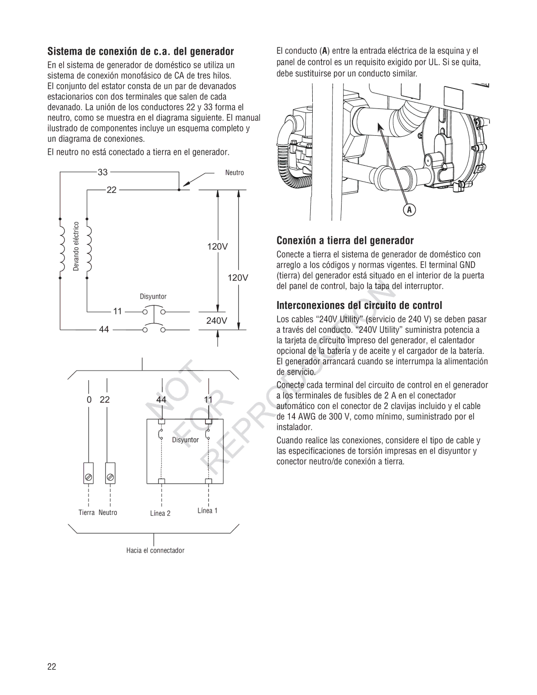 Rheem GEN12AD-V, Generator Systems Sistema de conexión de c.a. del generador, Conexión a tierra del generador, De control 