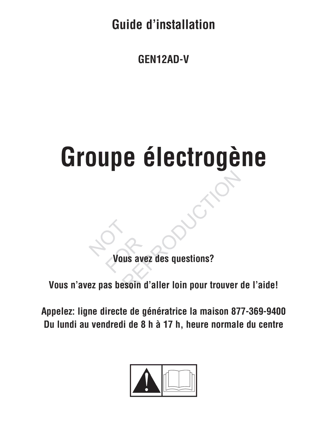 Rheem Generator Systems, GEN12AD-V installation manual Groupe électrogène 