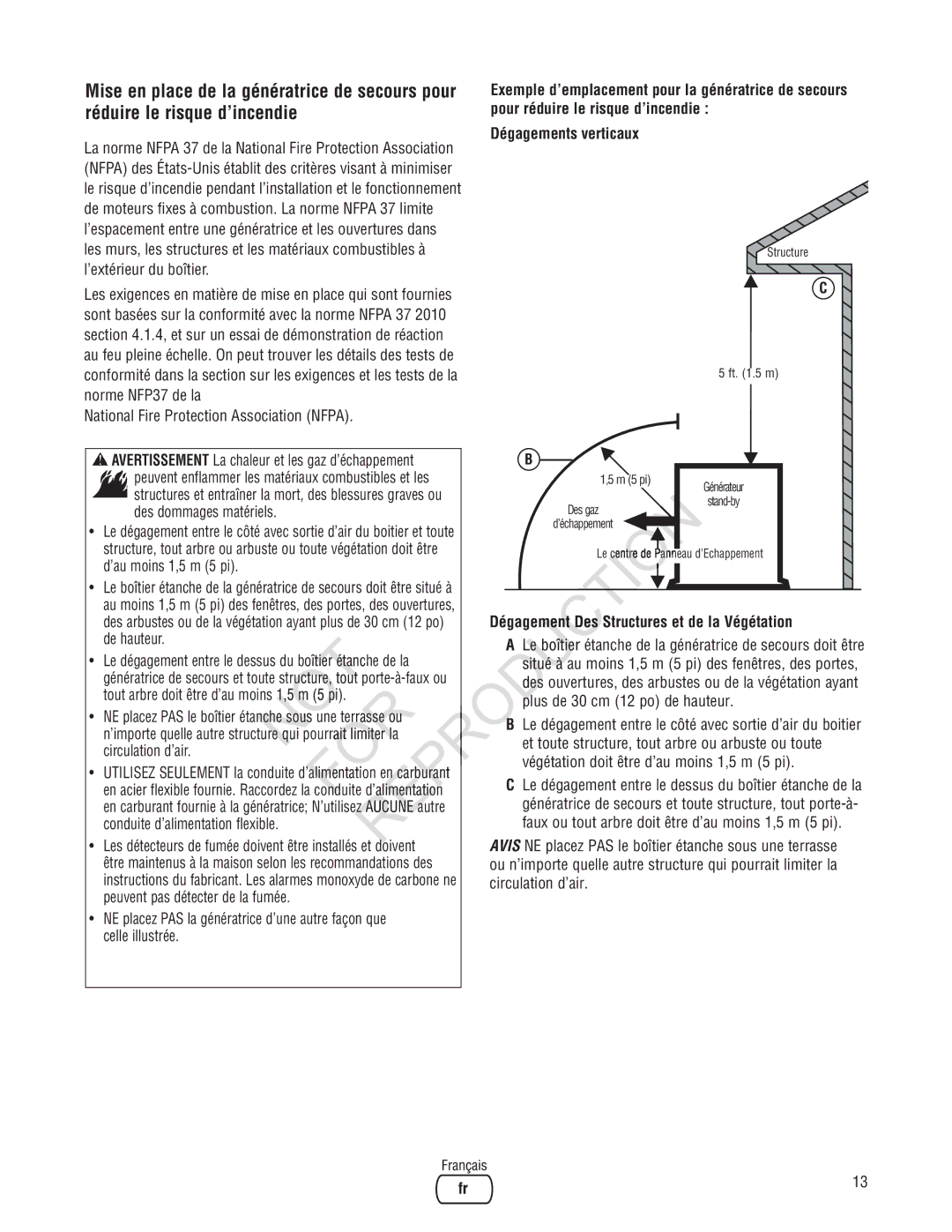 Rheem Generator Systems, GEN12AD-V installation manual Structures et de la Végétation 