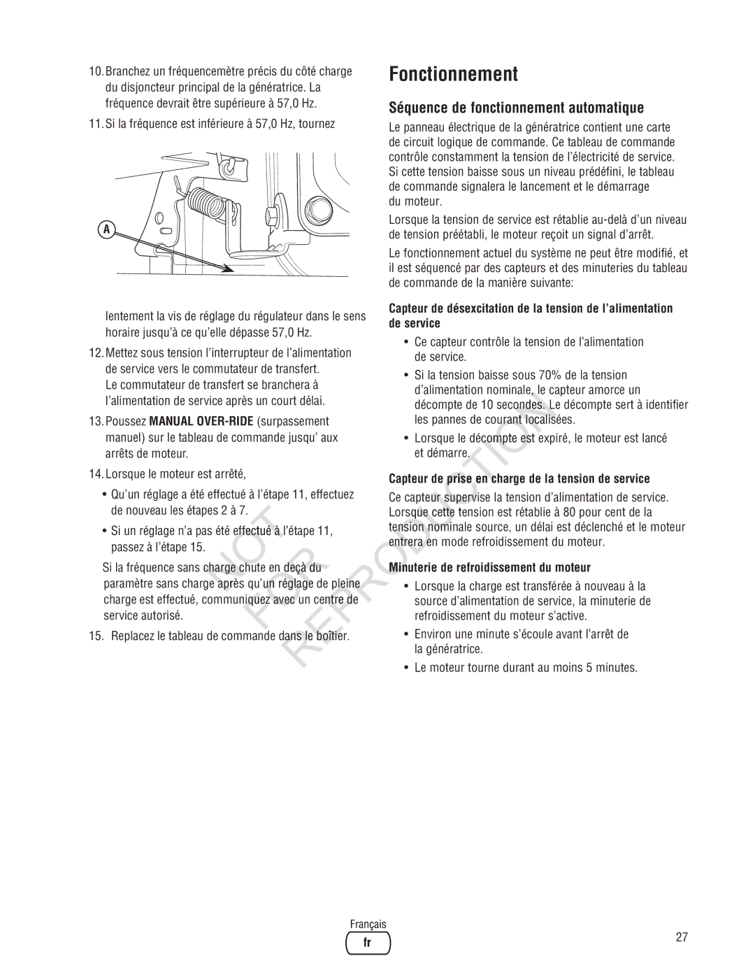 Rheem Generator Systems, GEN12AD-V Séquence de fonctionnement automatique, De service, Terie de refroidissement du moteur 