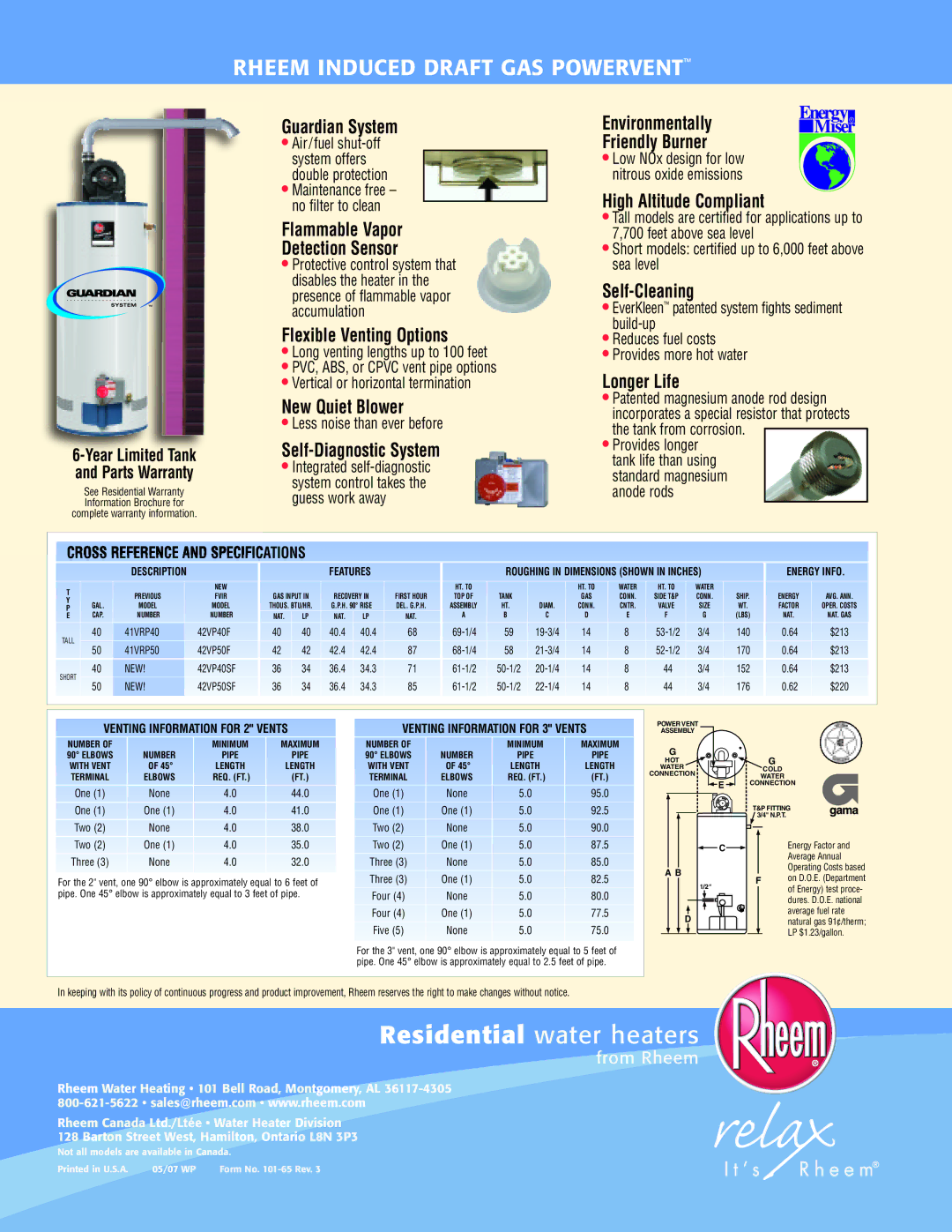 Rheem Guardian PowerVent Guardian System, Flammable Vapor Detection Sensor, Flexible Venting Options, New Quiet Blower 