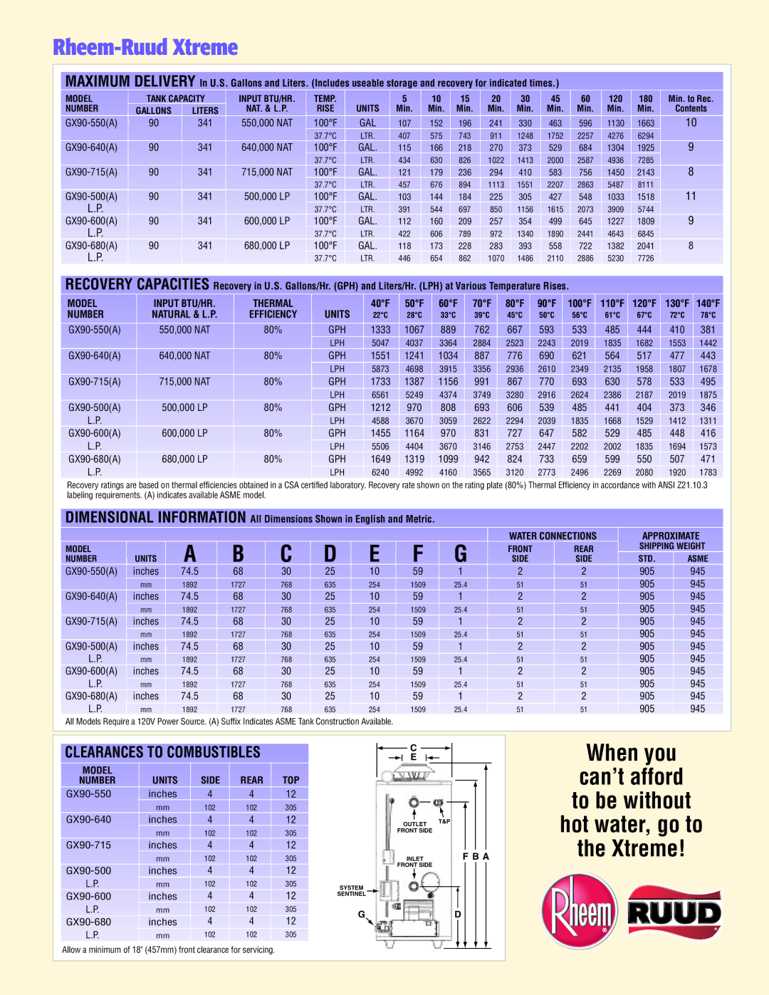 Rheem GX90-500 manual Rheem-RuudXtreme, When you Can’t afford To be without Hot water, go to Xtreme 