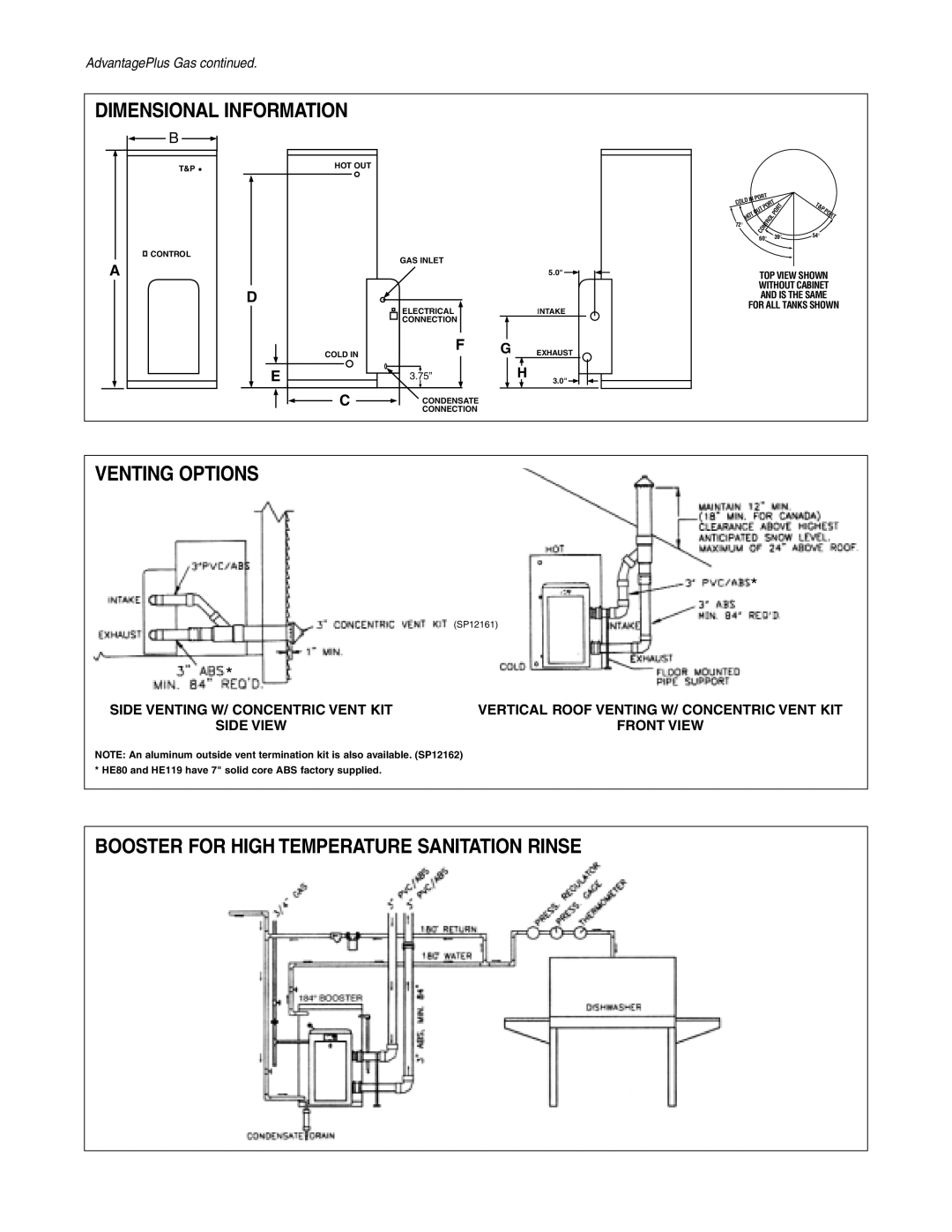 Rheem HE45-199, HE45-160 manual Dimensional Information 