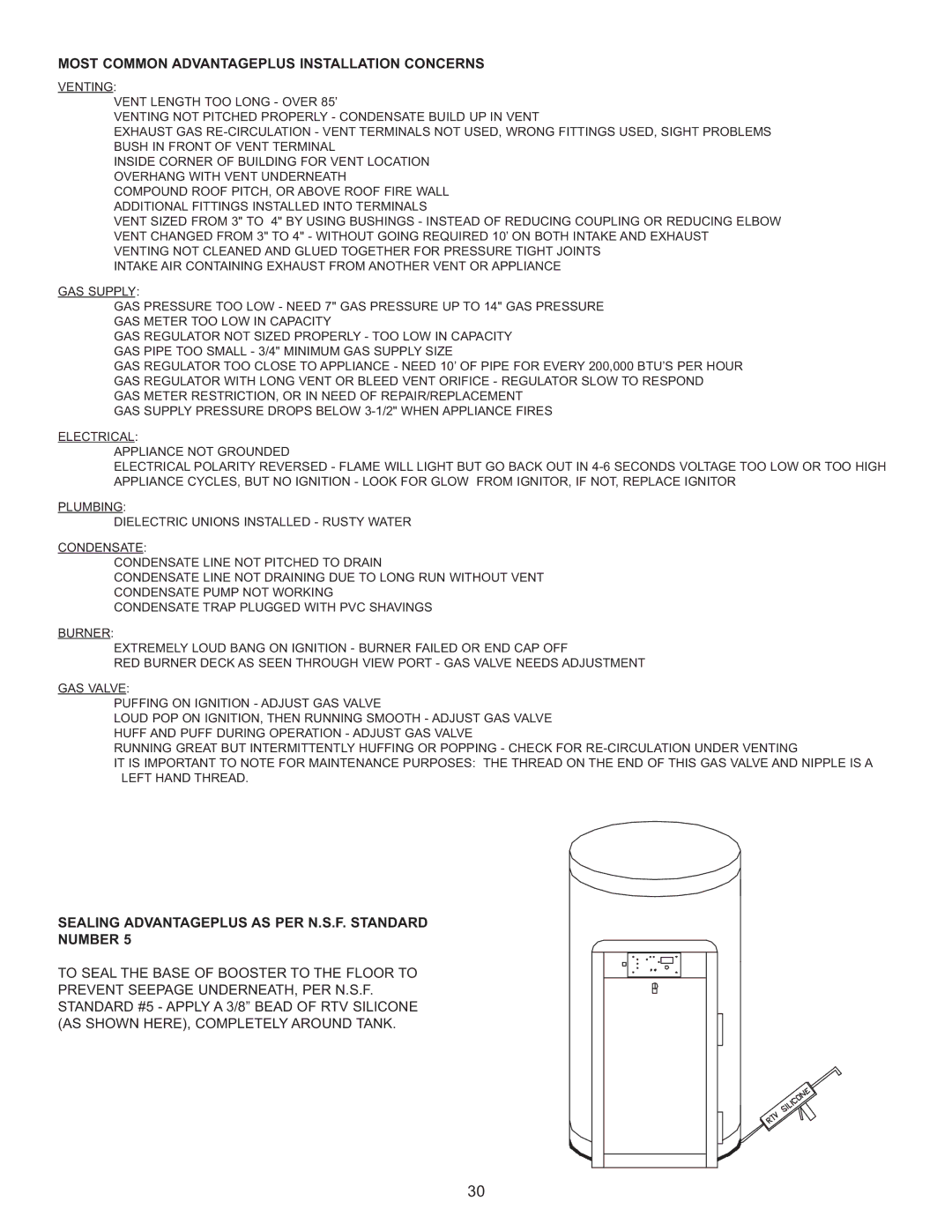 Rheem HE119-160LP, HE45-160LP, HE45-130N, HE45-100LP, HE45-100N, HE45-130LP Most Common Advantageplus Installation Concerns 