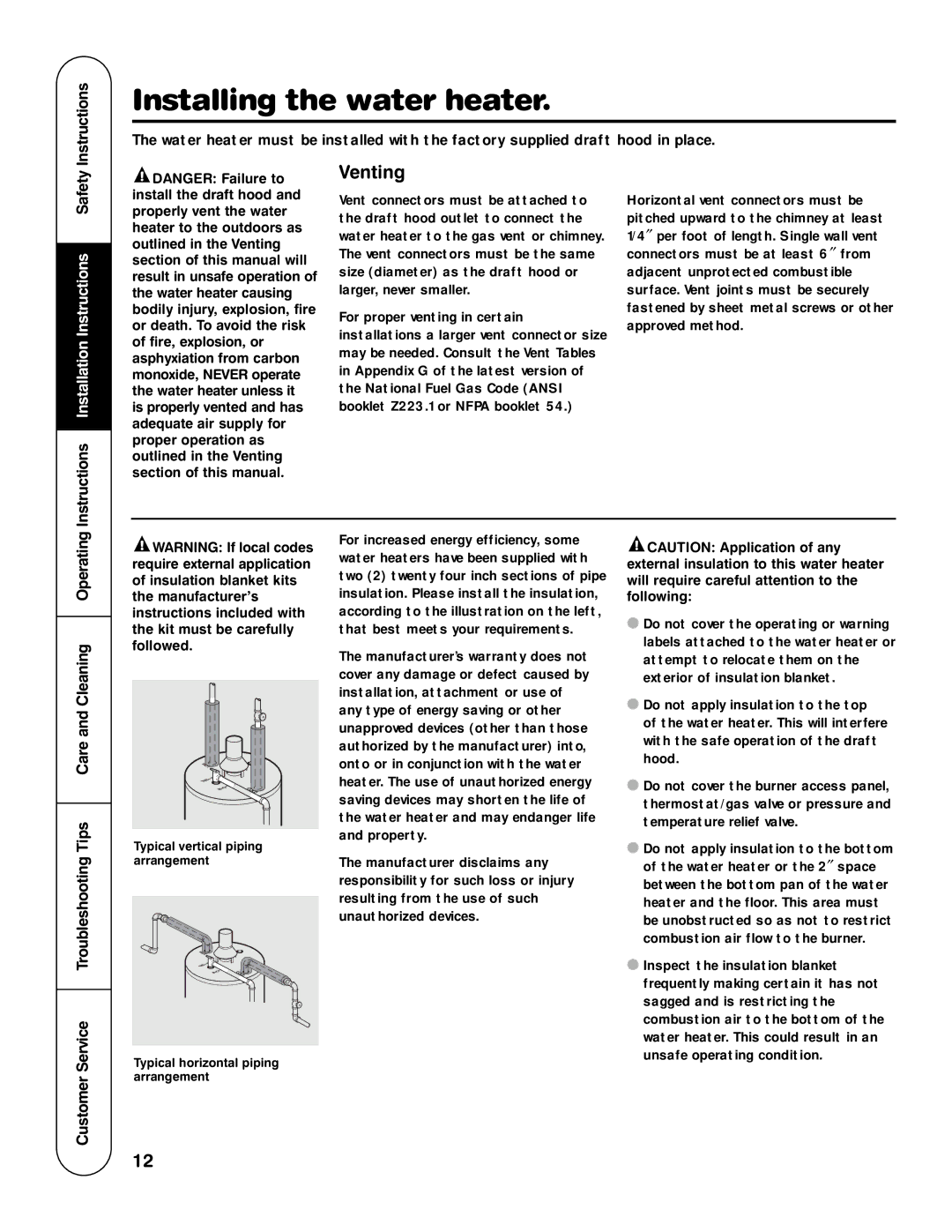 Rheem HG installation instructions Venting, Instructions 