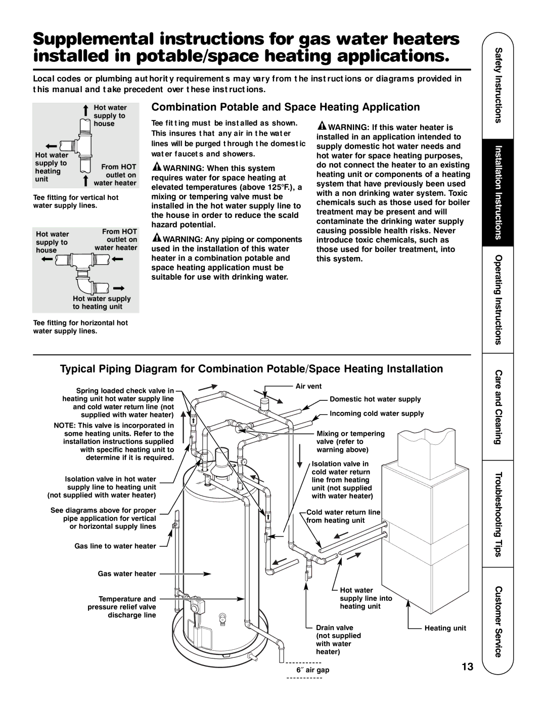 Rheem HG Combination Potable and Space Heating Application, Cleaning Troubleshooting Tips Customer Service 