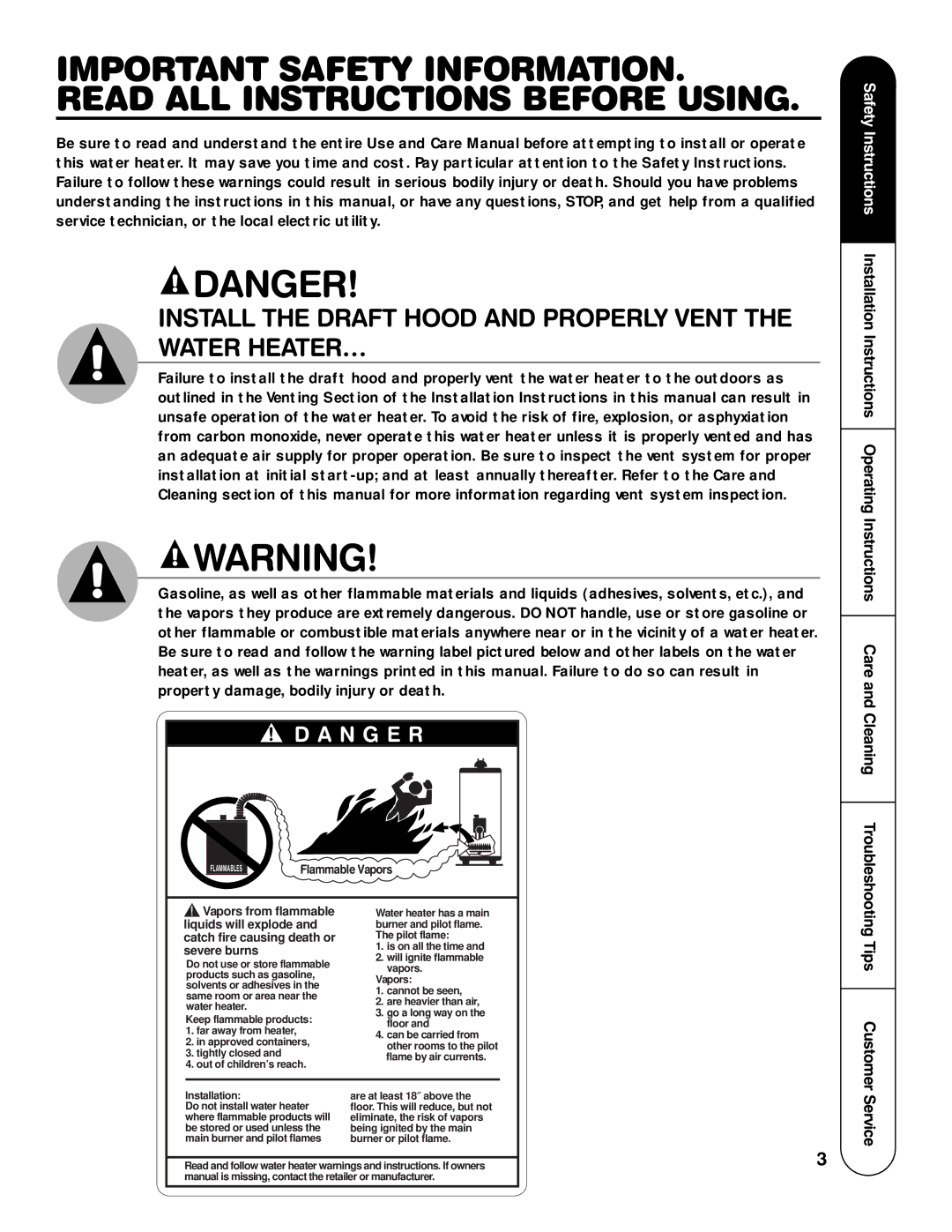 Rheem HG installation instructions Install the Draft Hood and Properly Vent the Water HEATER…, N G E R 