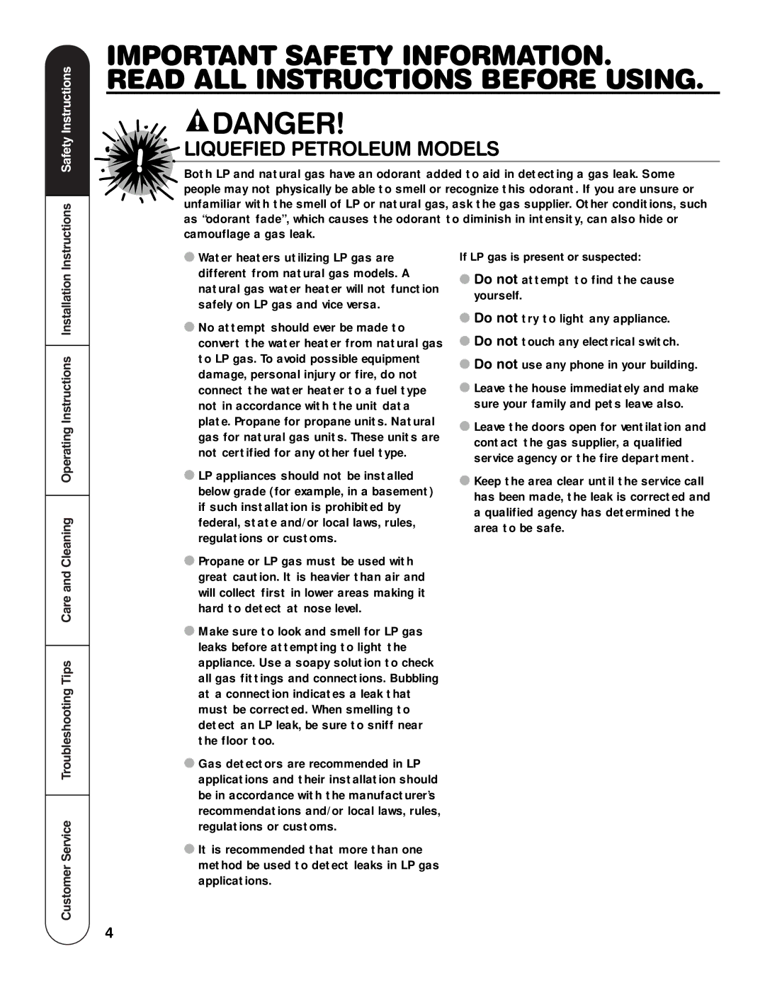 Rheem HG installation instructions Liquefied Petroleum Models 