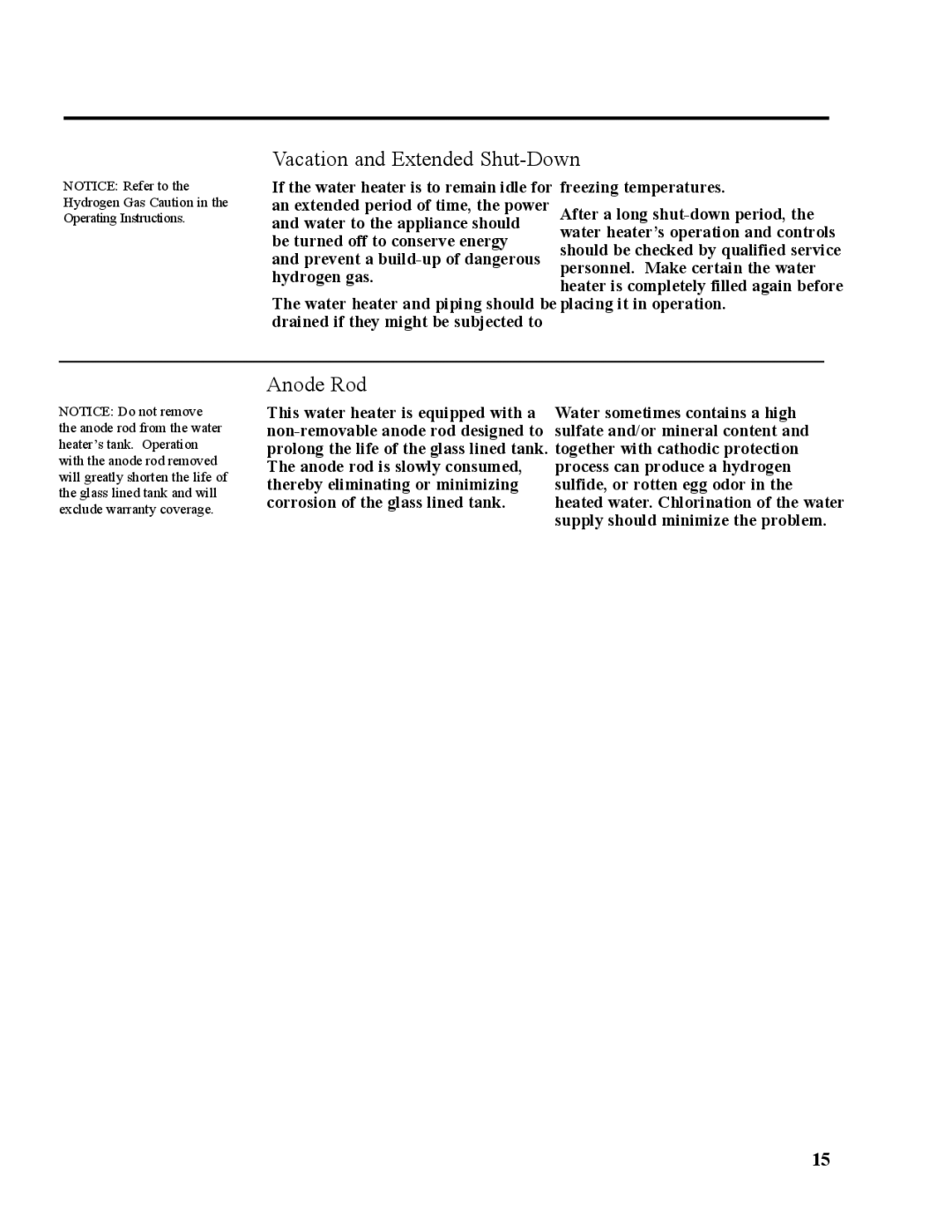 Rheem HP50RU, HP50RH, HP40RU, AP15121-1, 92-103234-02 installation instructions Vacation and Extended Shut-Down, Anode Rod 