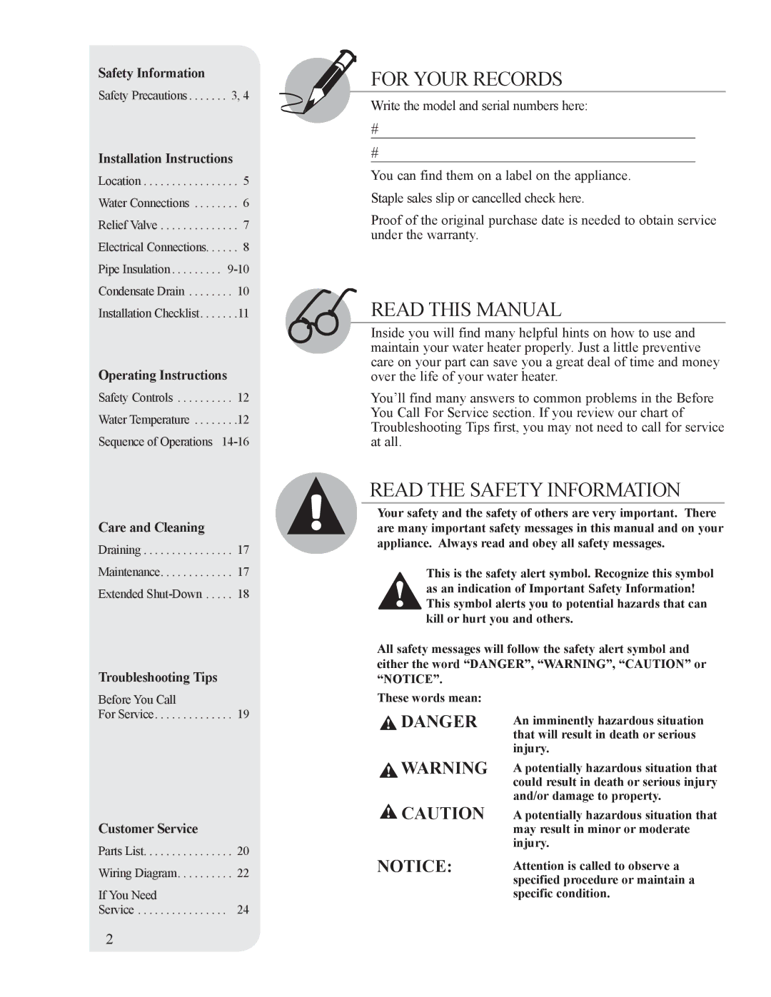 Rheem HP40RU, HP50RU, HP50RH, AP15121-1, 92-103234-02 installation instructions For Your Records 