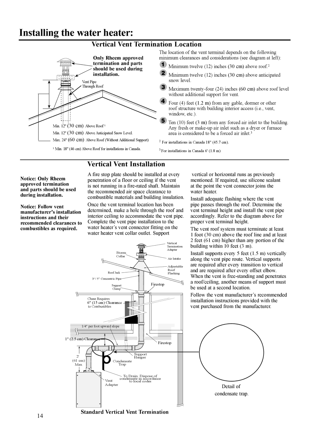 Rheem ECO-180DV, P), PH-25RDVS, RUTG-66DV, RMTG-66DV warranty Vertical Vent Termination Location, Vertical Vent Installation 