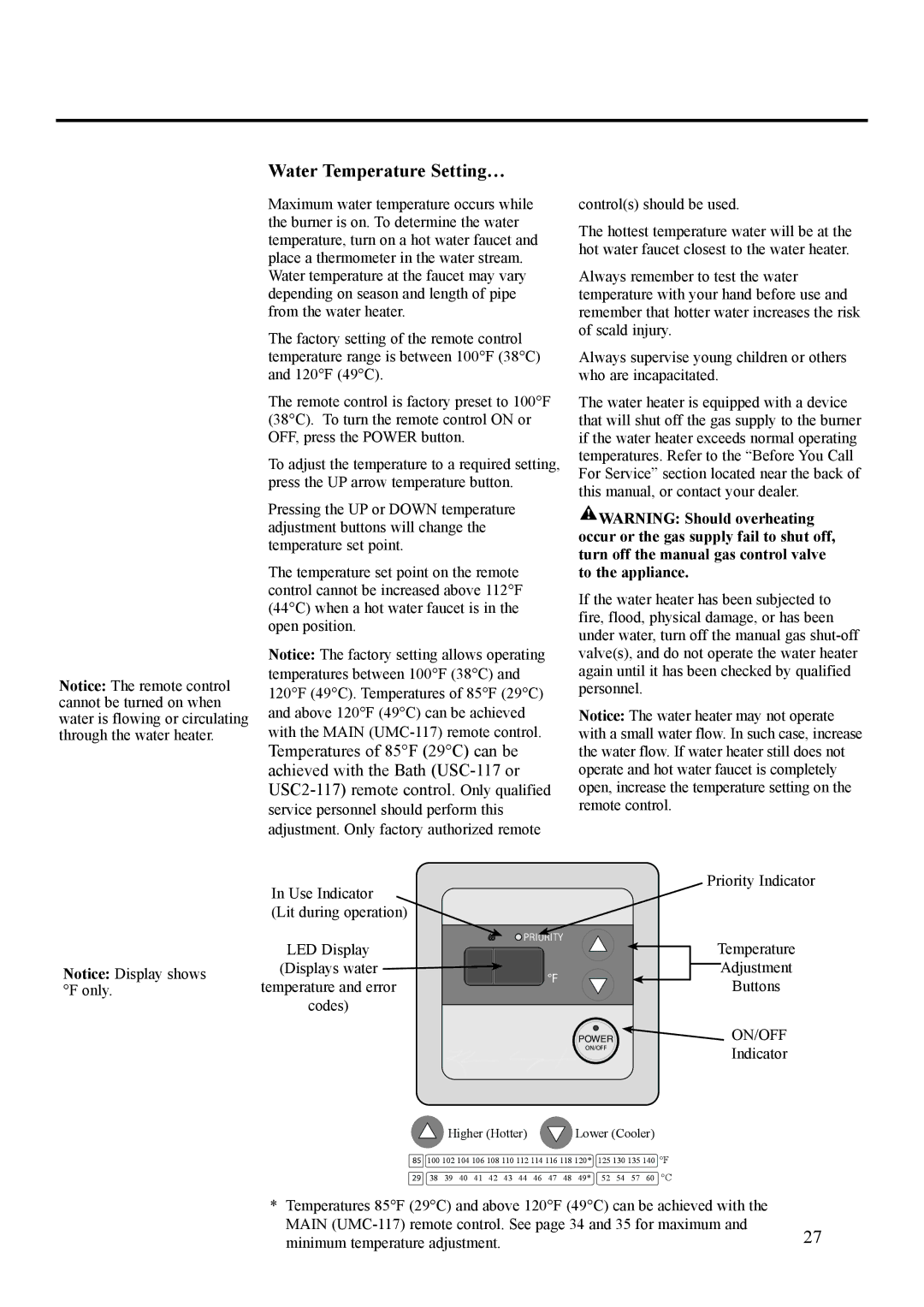 Rheem RUTG-66DV, P), PH-25RDVS, RMTG-66DV, ECO-180DV warranty Water Temperature Setting… 