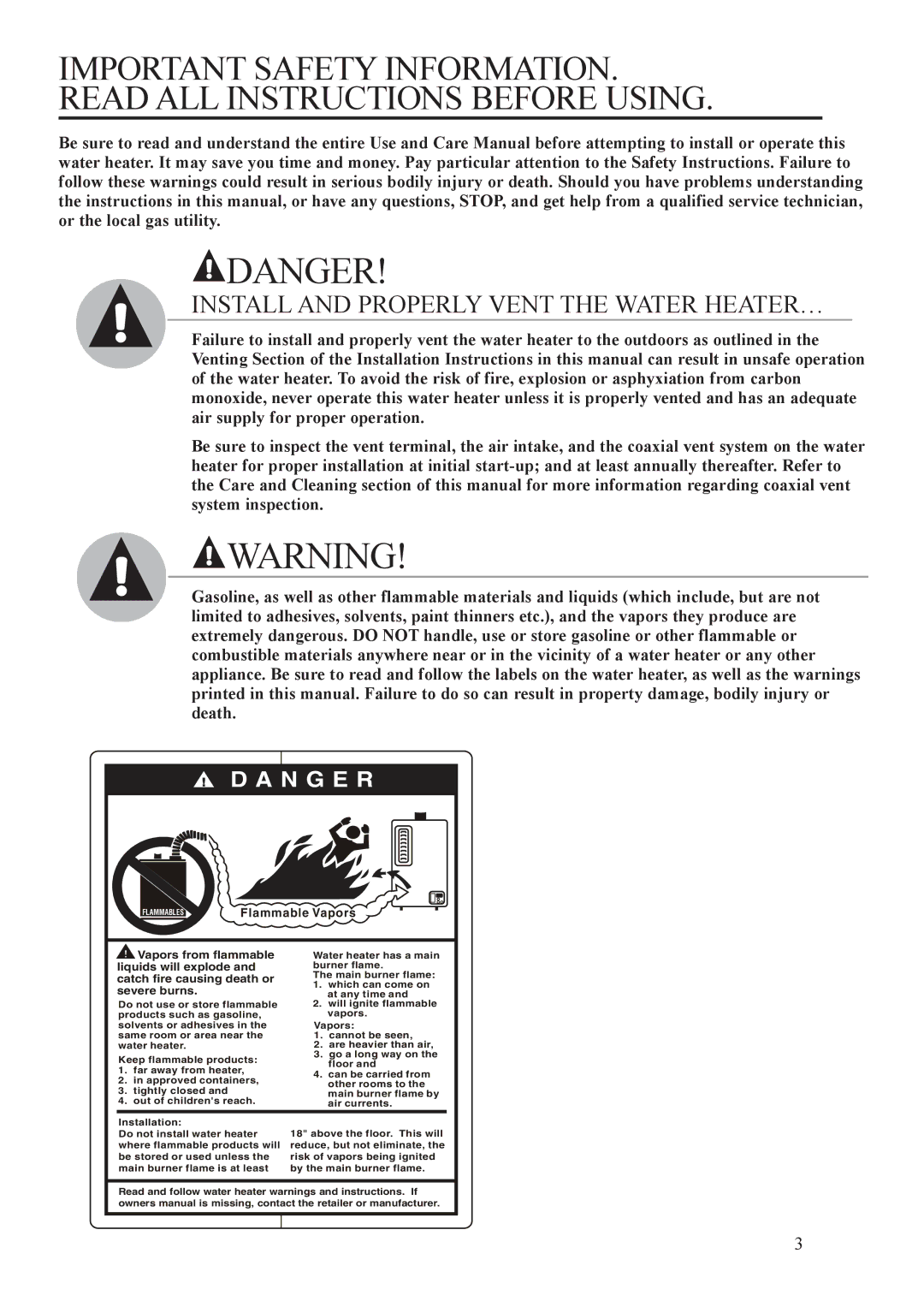 Rheem RMTG-66DV, P), PH-25RDVS, RUTG-66DV, ECO-180DV warranty Install and properly vent the water heater… 