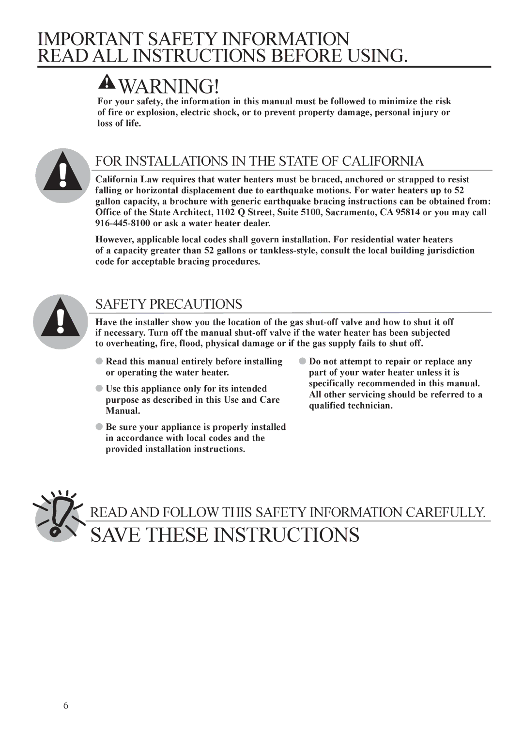 Rheem PH-25RDVS, P), RUTG-66DV, RMTG-66DV, ECO-180DV warranty For Installations in the State of California 