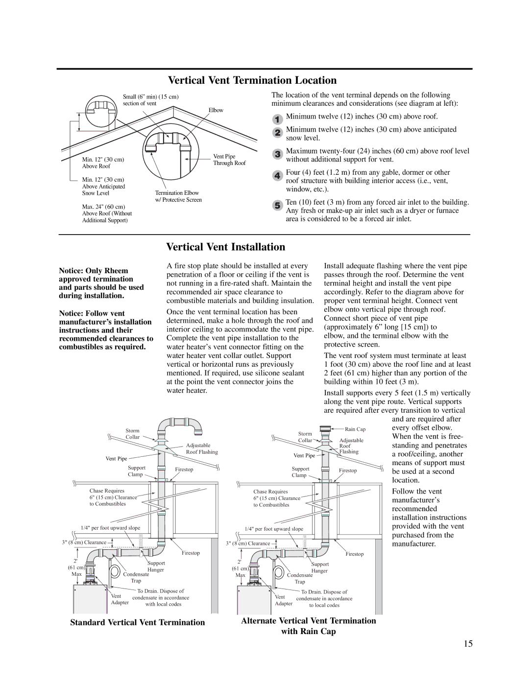 Rheem RTG2-53-(PVN)(PVP)(XN)(XP), PTG2-42(PVN)(PVP) warranty Vertical Vent Termination Location, Vertical Vent Installation 