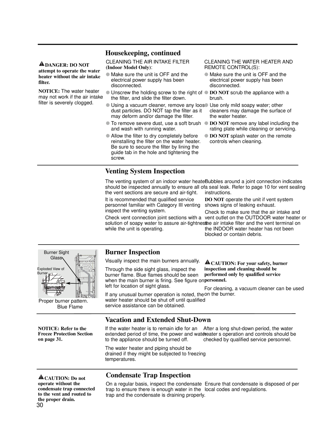 Rheem RTG2-42(PVN)(PVP) Venting System Inspection, Burner Inspection, Vacation and Extended Shut-Down, Indoor Model Only 