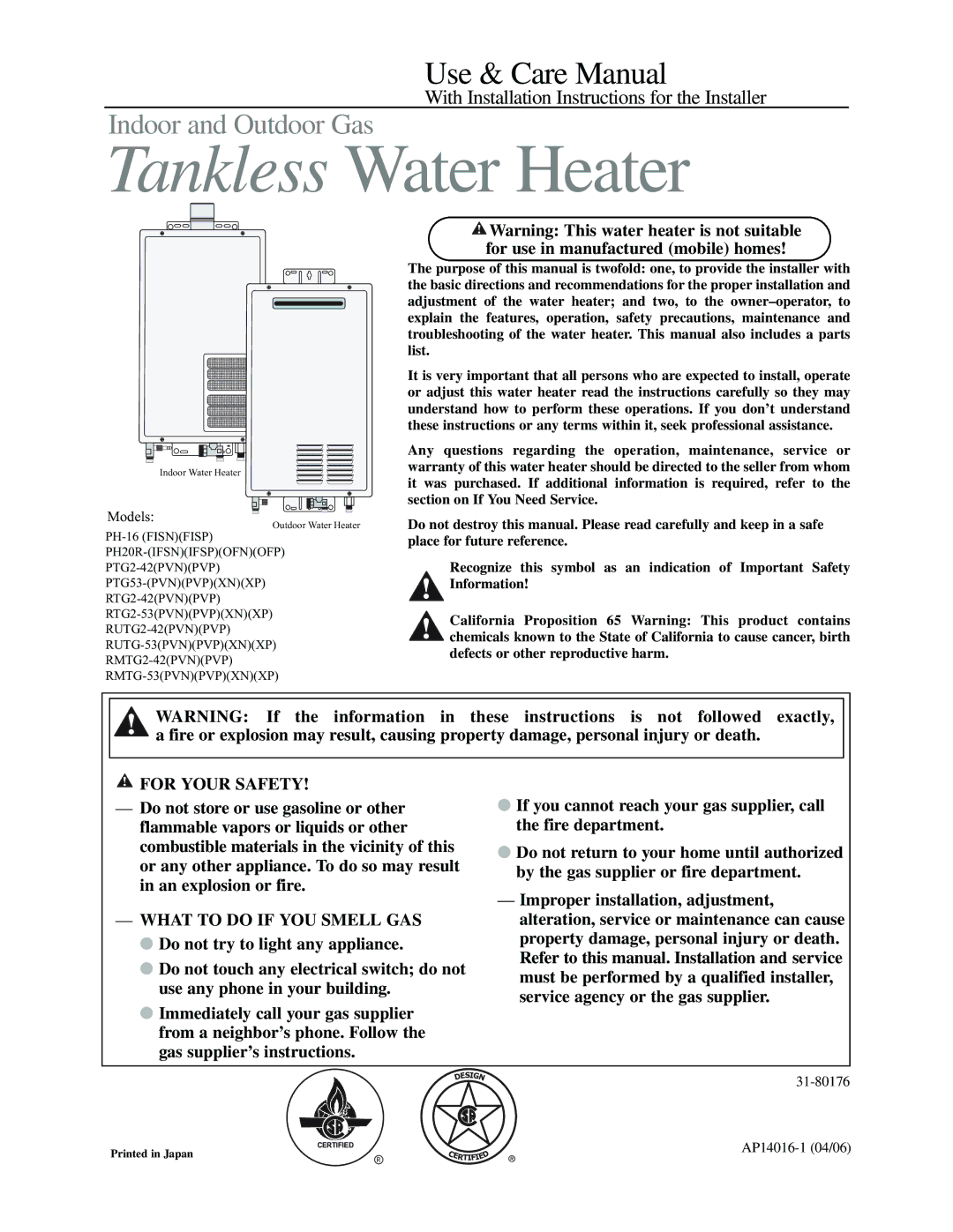 Rheem RUTG2-53(PVN)(PVP)(XN)(XP), PTG53-(PVN)(PVP)(XN)(XP), RTG2-53(PVN)(PVP)(XN)(XP) warranty Tankless Water Heater 