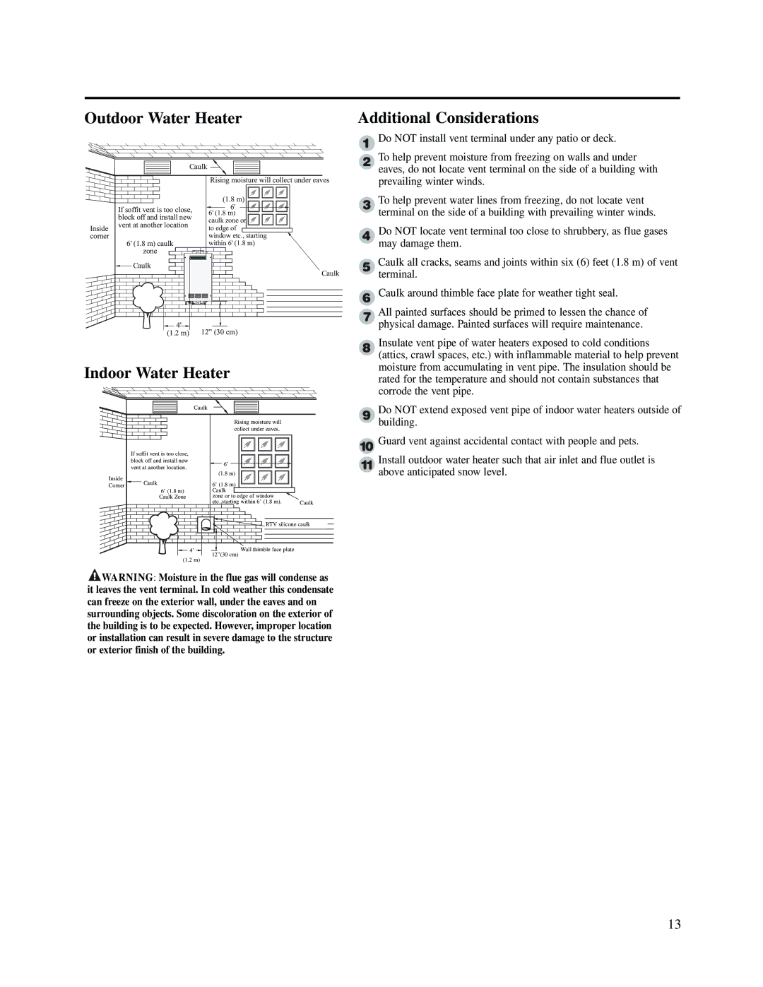 Rheem RUTG2-53(PVN)(PVP)(XN)(XP) warranty Outdoor Water Heater, Indoor Water Heater, Additional Considerations 