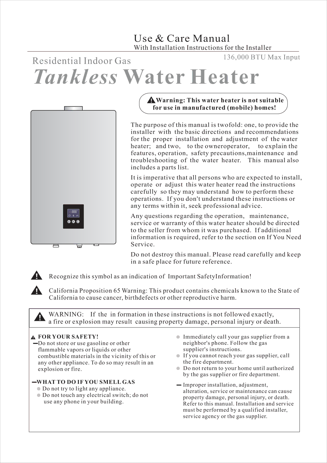 Rheem Residential Indoor Gas Tankless Water Heater installation instructions 