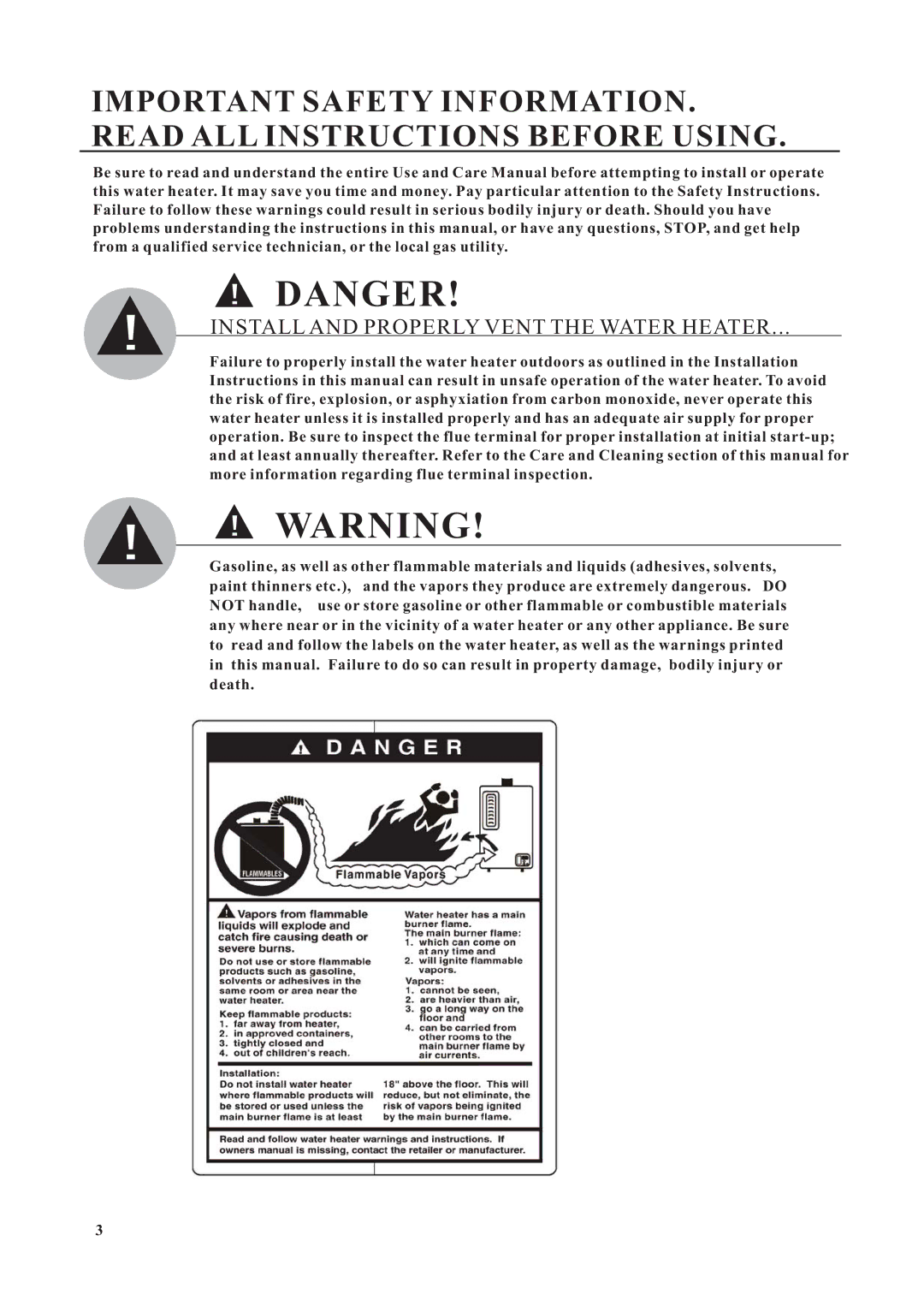 Rheem Residential Indoor Gas Tankless Water Heater installation instructions Install and Properly Vent the Water Heater 