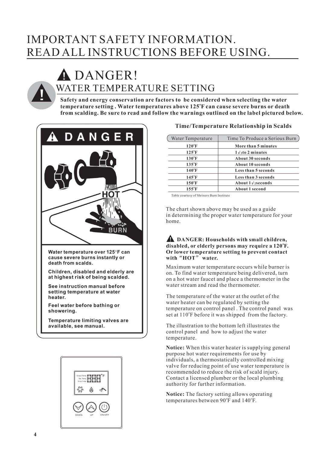 Rheem Residential Indoor Gas Tankless Water Heater installation instructions Water Temperature Setting 