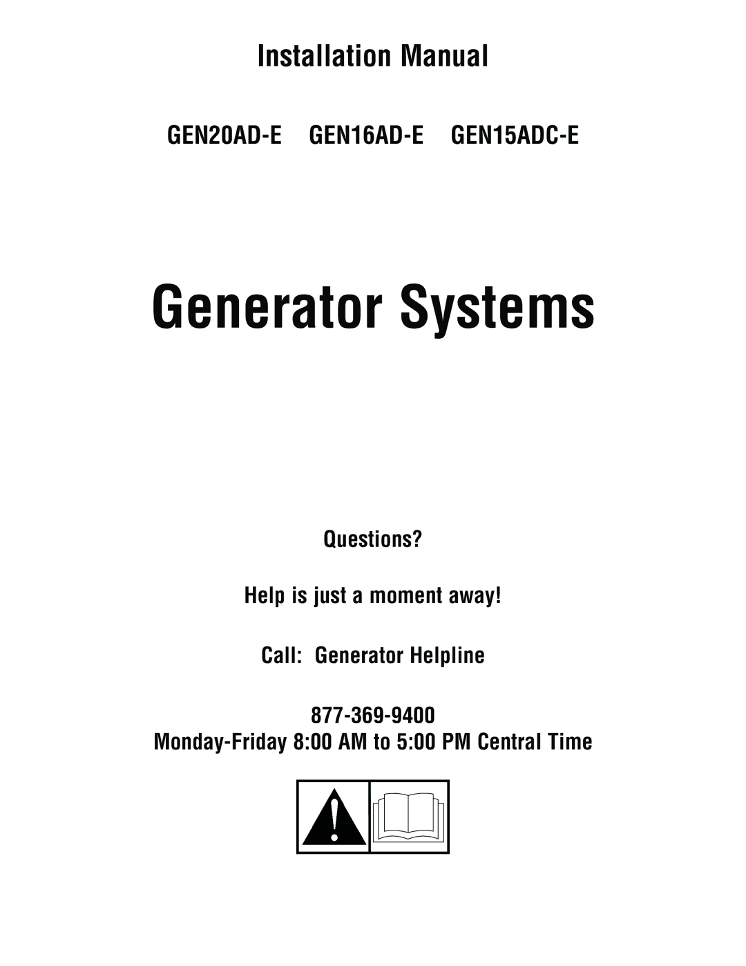 Rheem GEN16AD-E, GEN20AD-E, GEN15ADC-E, Rheem / Ruud standby generator installation manual Generator Systems 