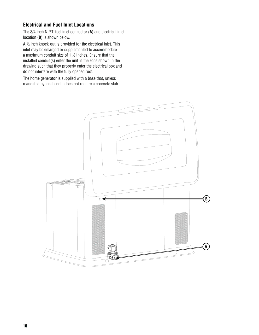 Rheem GEN20AD-E, GEN16AD-E, GEN15ADC-E, Rheem / Ruud standby generator installation manual Electrical and Fuel Inlet Locations 