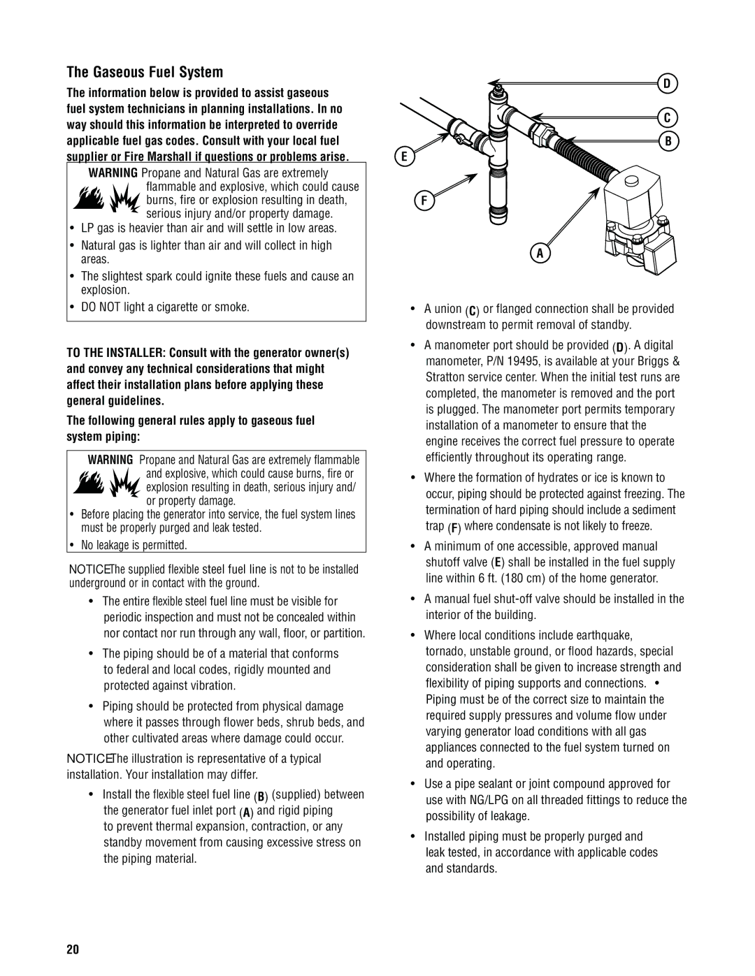 Rheem GEN20AD-E, GEN16AD-E, GEN15ADC-E Gaseous Fuel System,  t 8IFSFMPDBMDPOEJUJPOTJODMVEFFBSUIRVBLF 