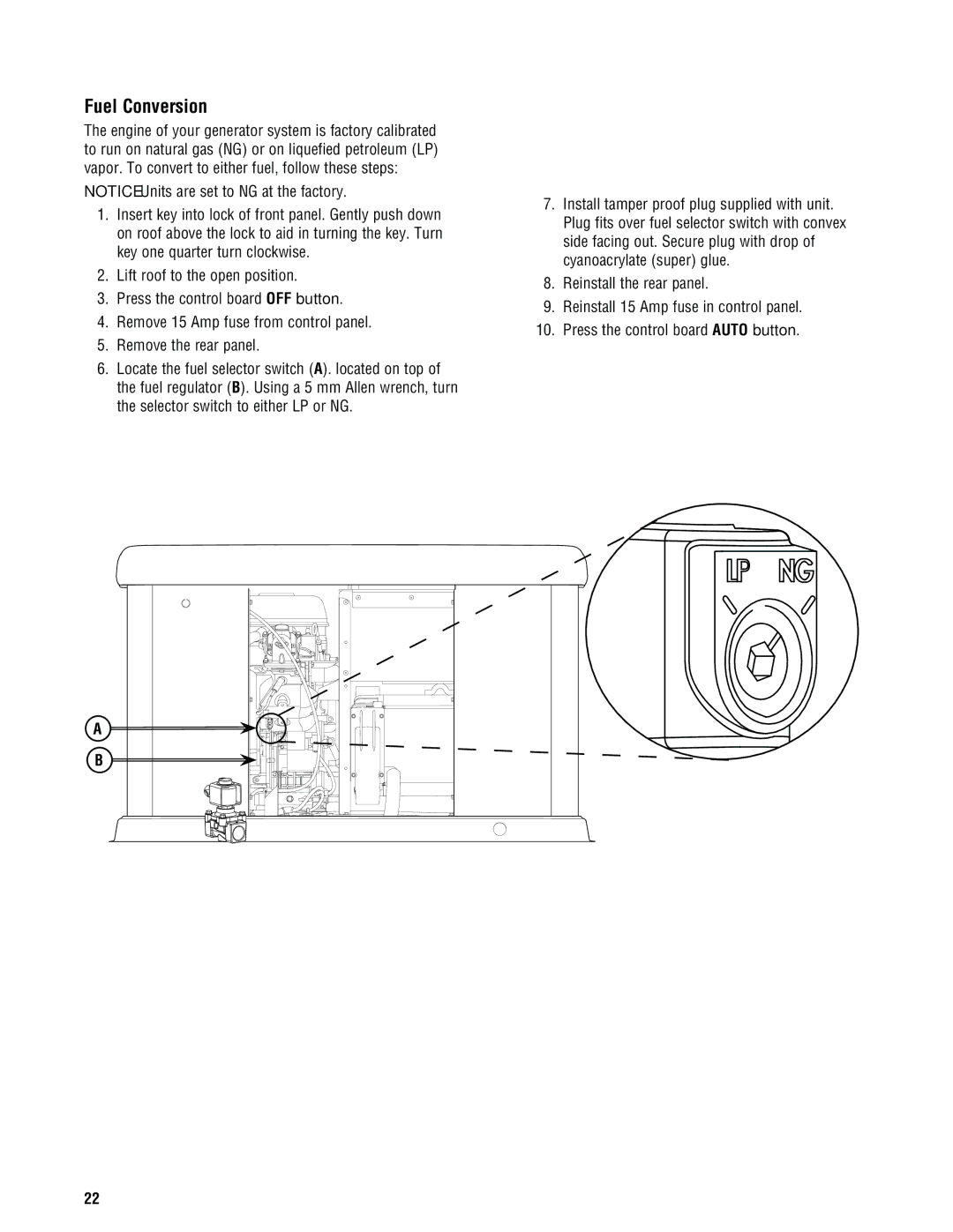 Rheem GEN15ADC-E, GEN20AD-E, GEN16AD-E, Rheem / Ruud standby generator installation manual Fuel Conversion 