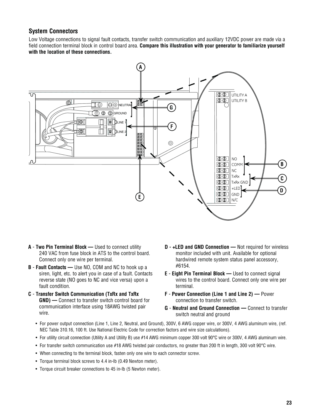 Rheem Rheem / Ruud standby generator, GEN20AD-E, GEN16AD-E, GEN15ADC-E installation manual System Connectors 