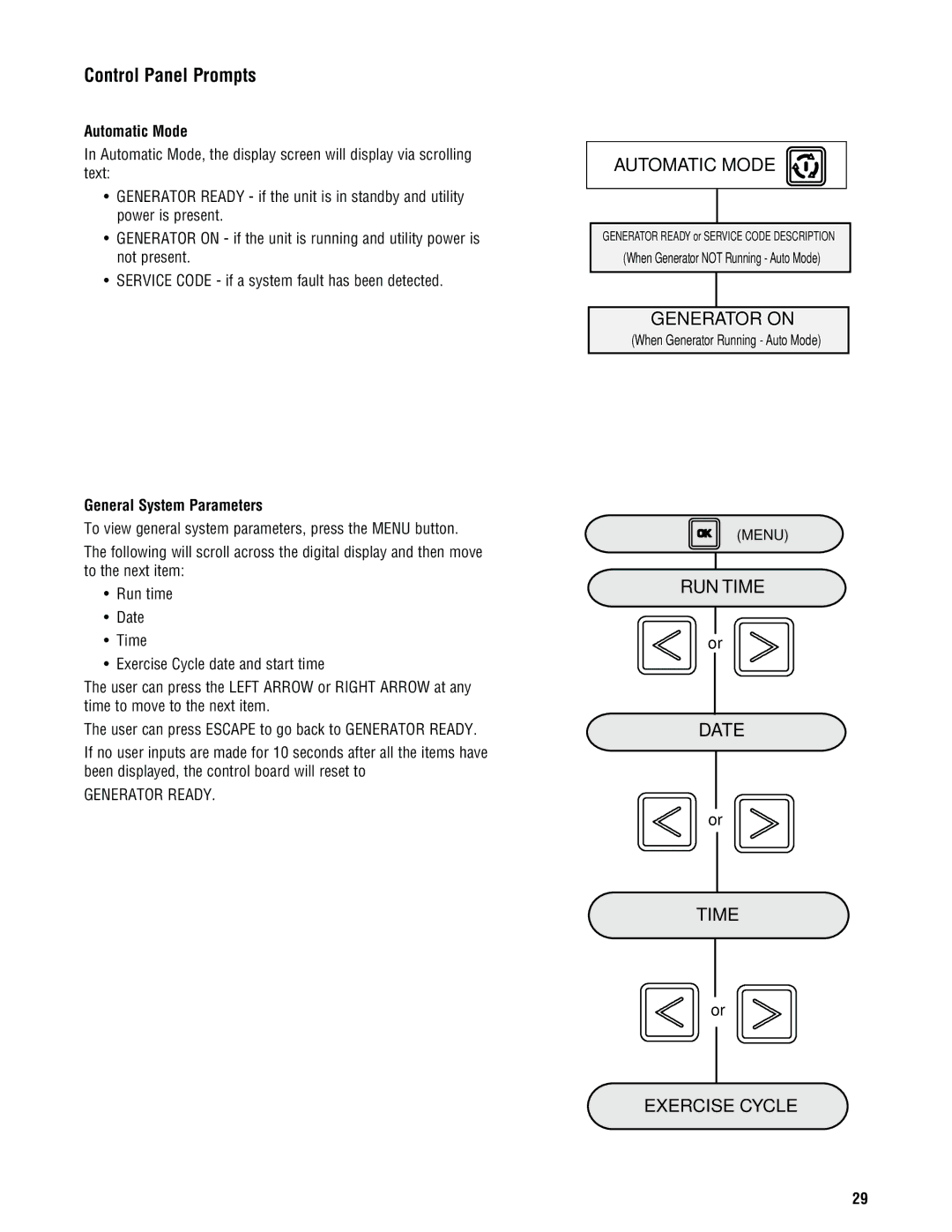 Rheem GEN16AD-E, GEN20AD-E, GEN15ADC-E installation manual Control Panel Prompts, Automatic Mode, General System Parameters 