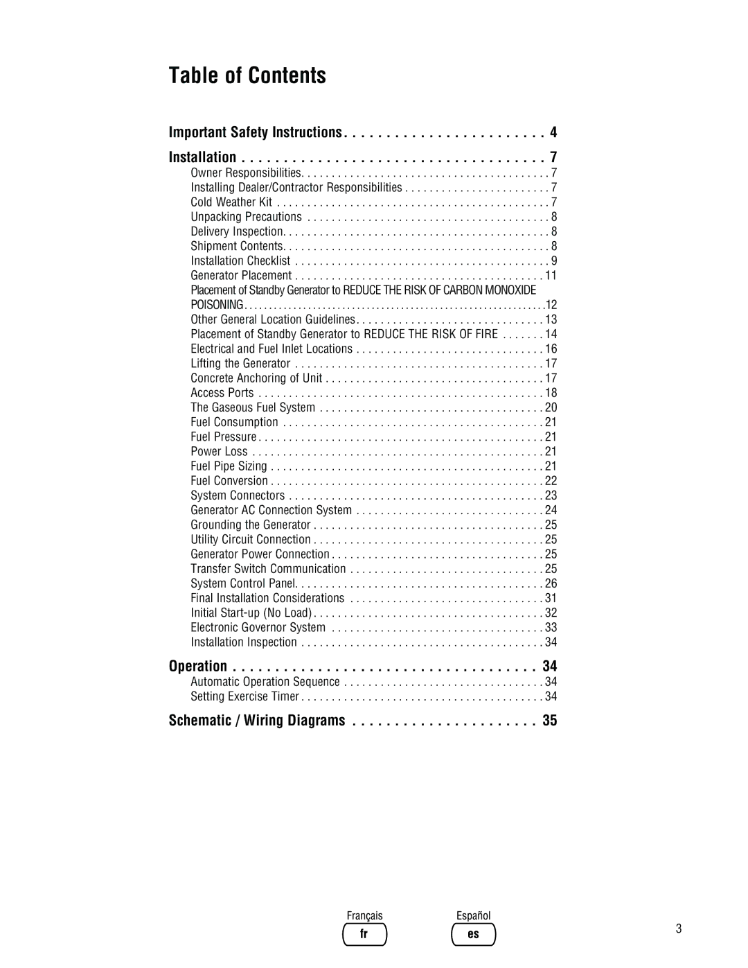 Rheem Rheem / Ruud standby generator, GEN20AD-E, GEN16AD-E, GEN15ADC-E installation manual Table of Contents 