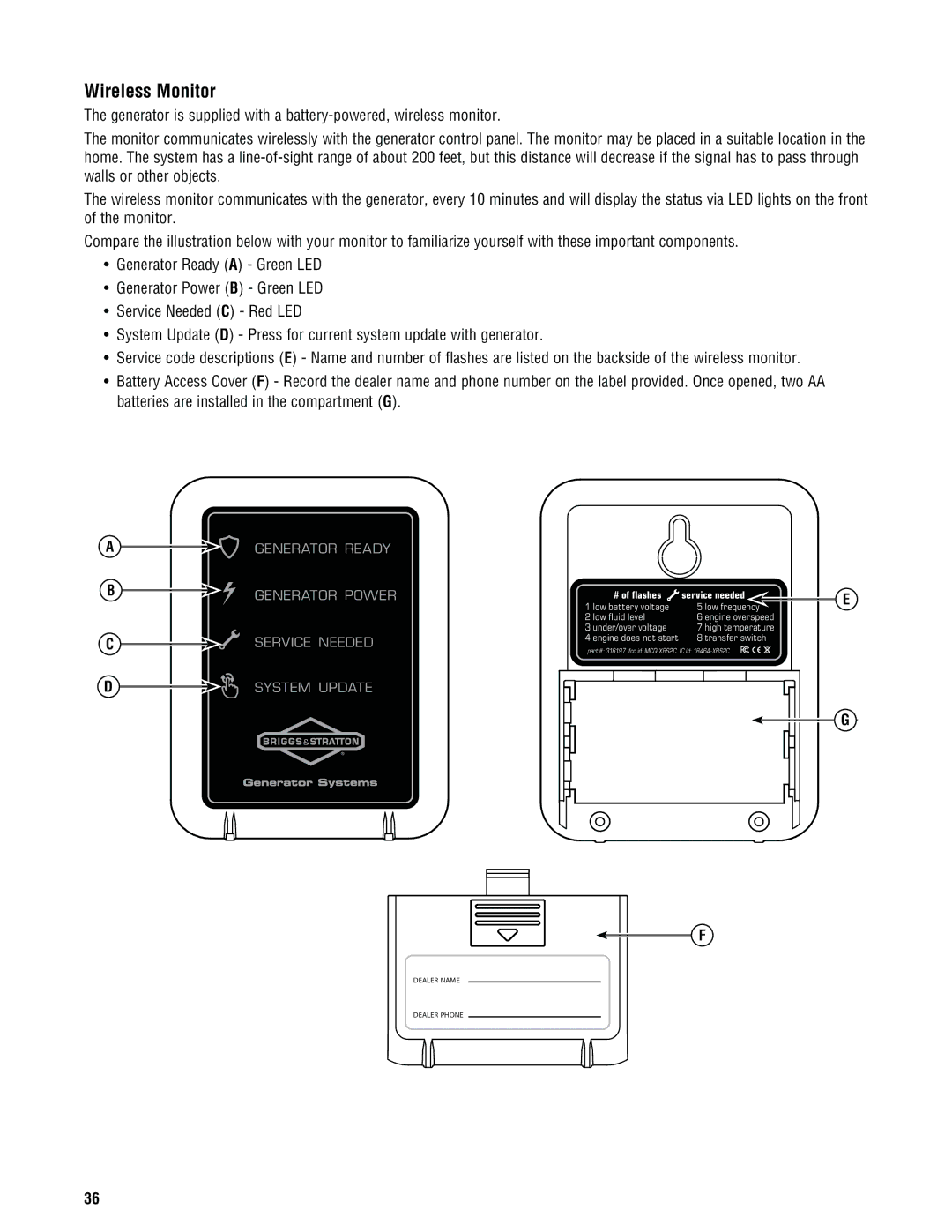 Rheem GEN20AD-E, GEN16AD-E, GEN15ADC-E, Rheem / Ruud standby generator Wireless Monitor, # of ﬂashes Service needed 