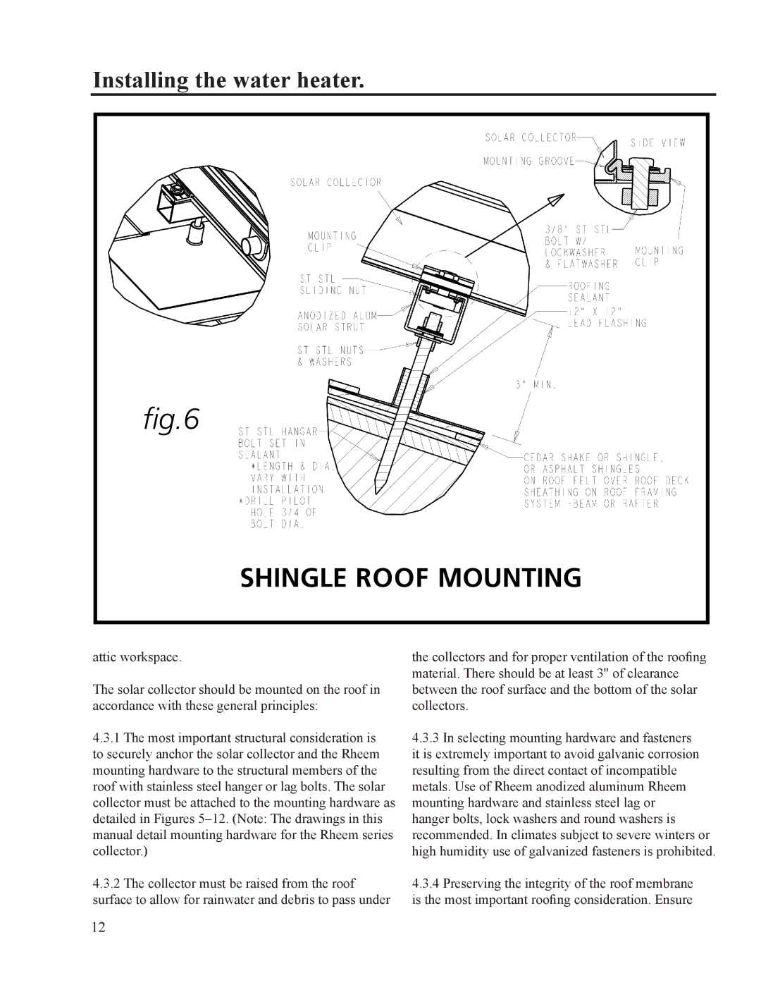 Rheem RS120-64BP, RS80-40BP, RS80-48BP installation instructions Shingle Roof Mounting 