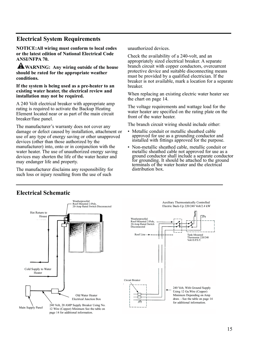 Rheem RS47-21BP, RS80-42BP installation instructions Electrical System Requirements, Electrical Schematic 